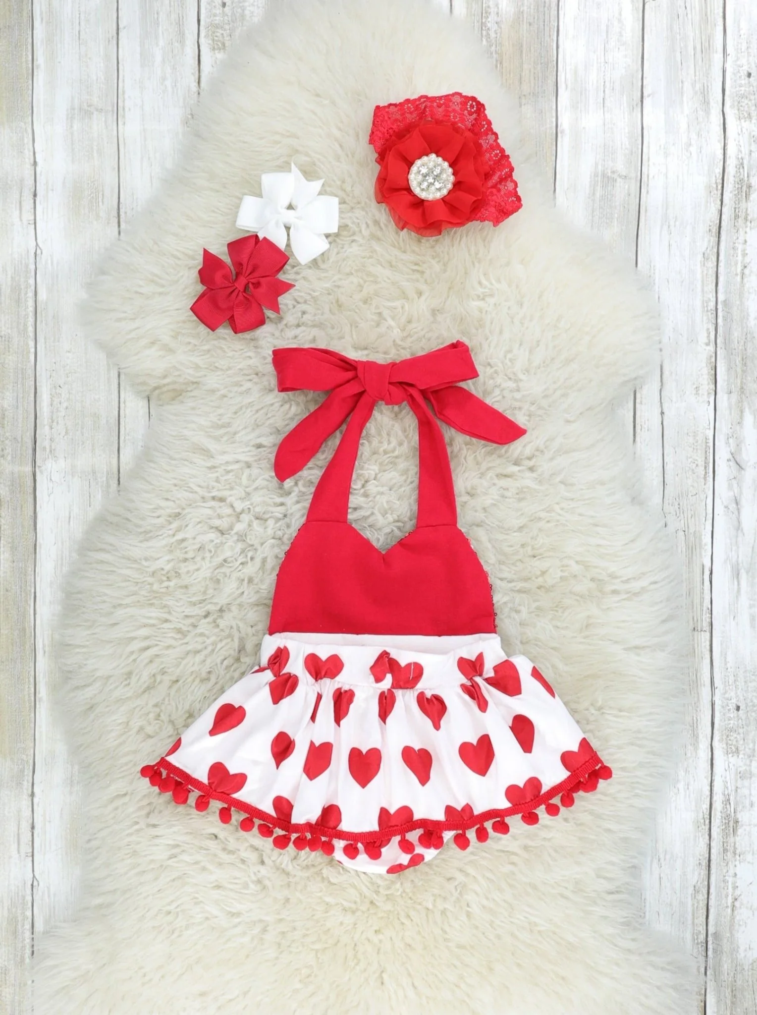 Sparkly Red Heart Tie Dressy Romper - Image 3