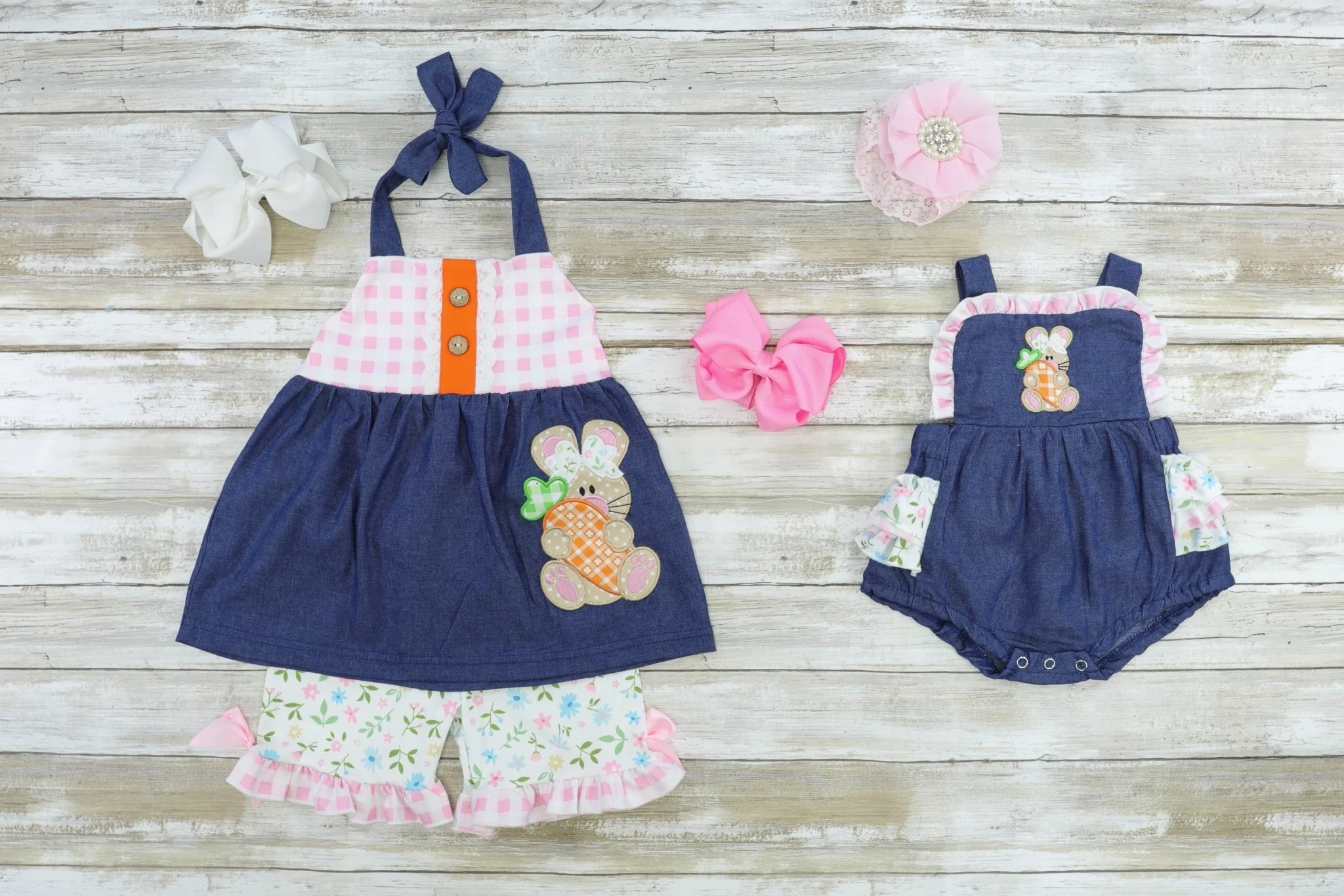 Spring Floral Bunny Chambray Tank & Shorts Outfit - Image 2