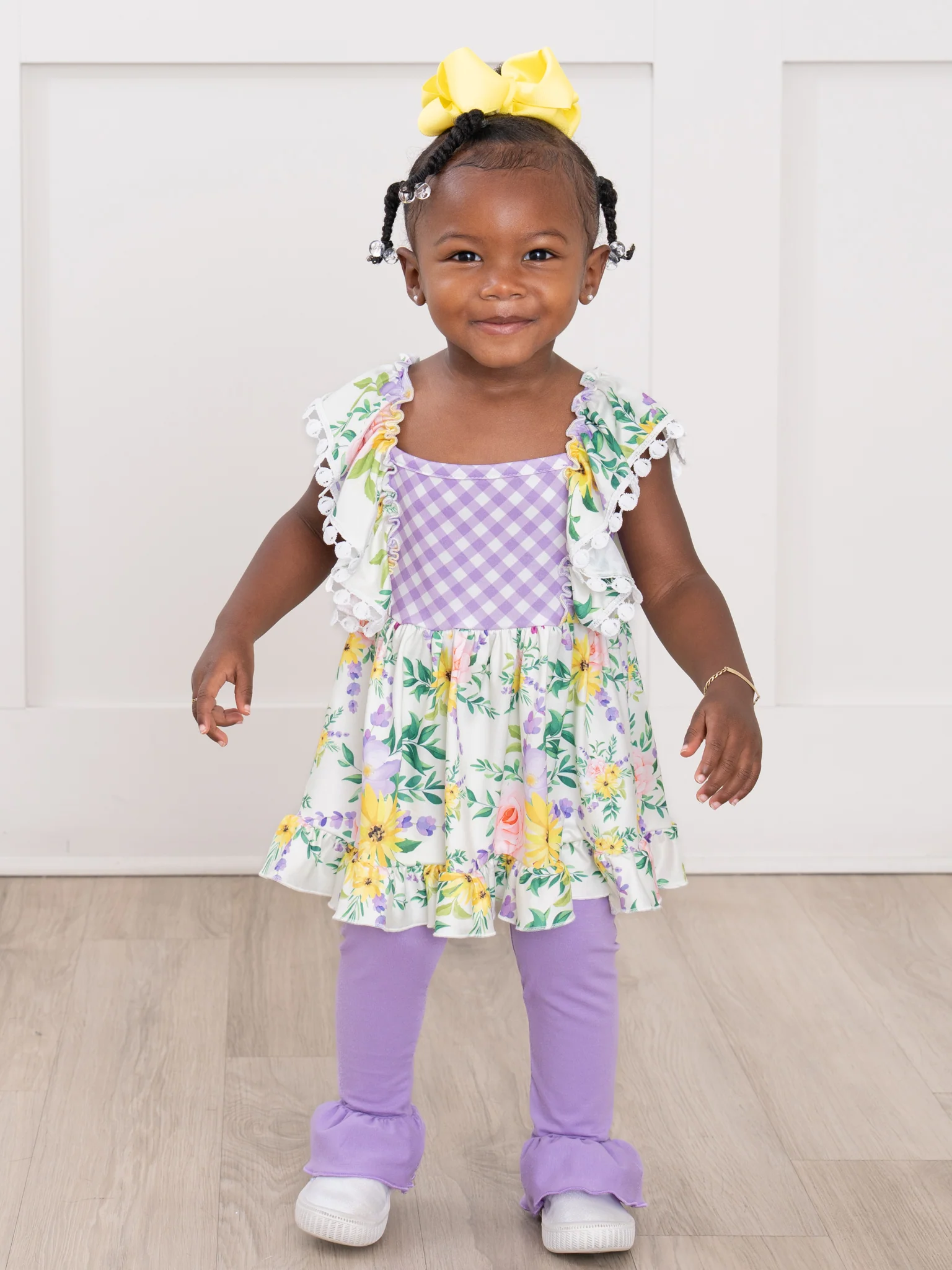 Spring Floral Gingham Ruffle Outfit