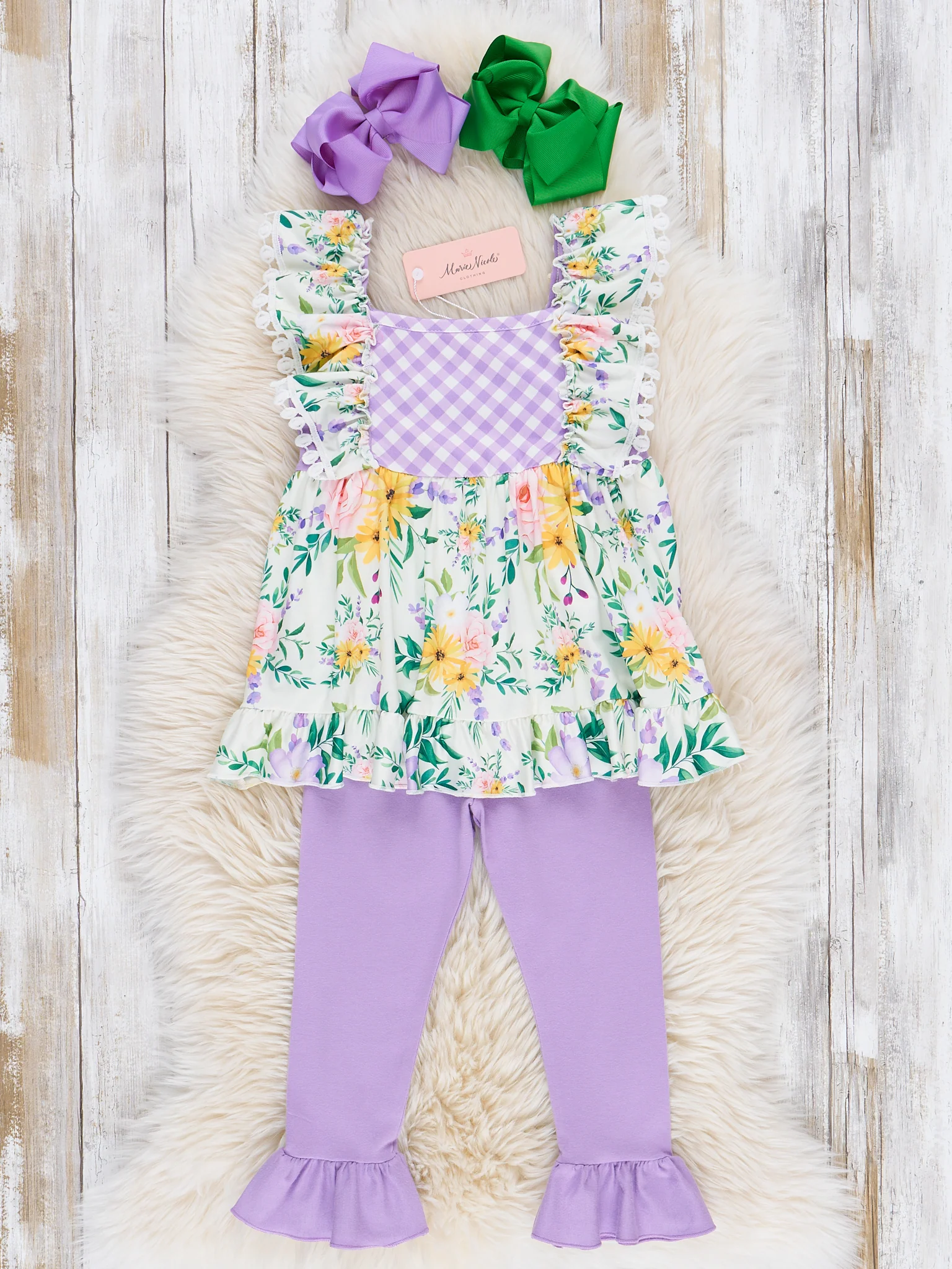 Spring Floral Gingham Ruffle Outfit - Image 2