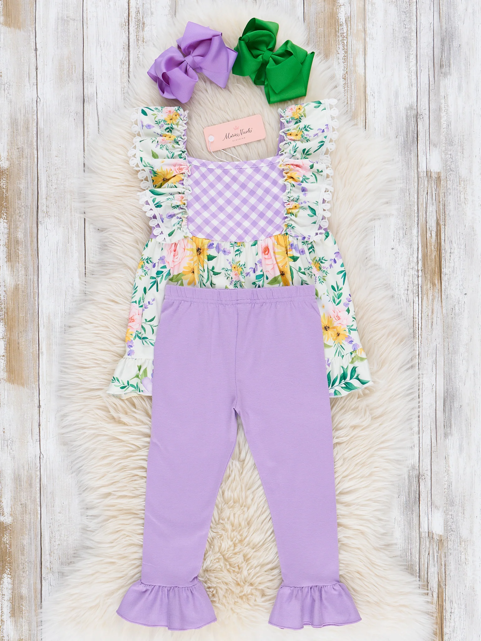 Spring Floral Gingham Ruffle Outfit - Image 4