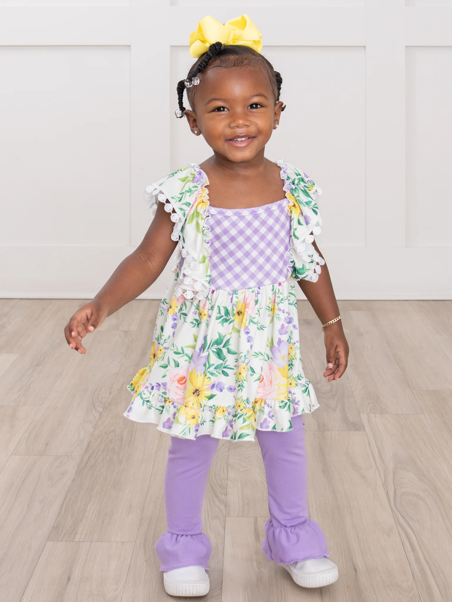 Spring Floral Gingham Ruffle Outfit - Image 6