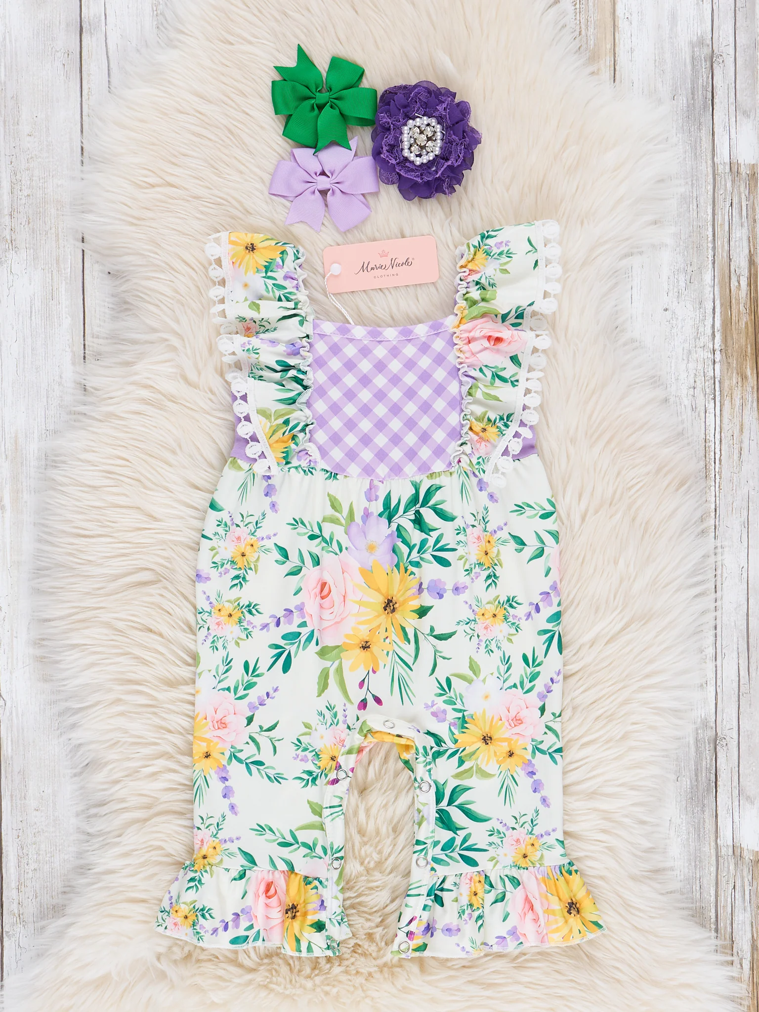 Spring Floral Gingham Ruffle Romper