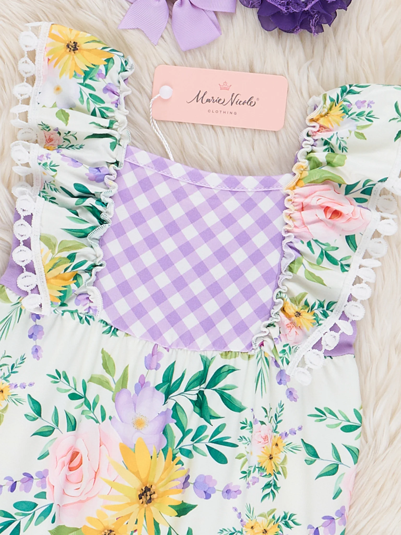 Spring Floral Gingham Ruffle Romper - Image 3