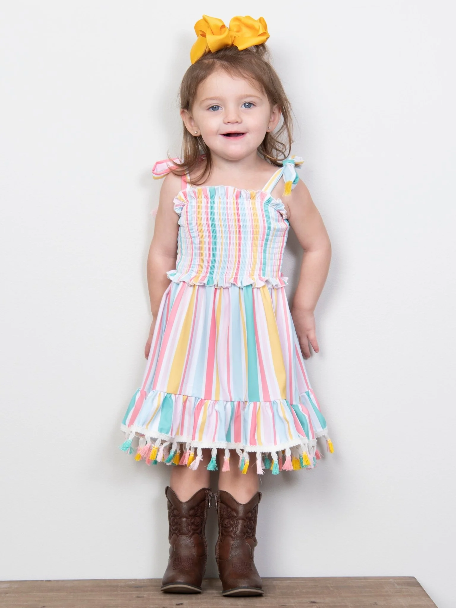Spring Smocked Striped Tie Dress