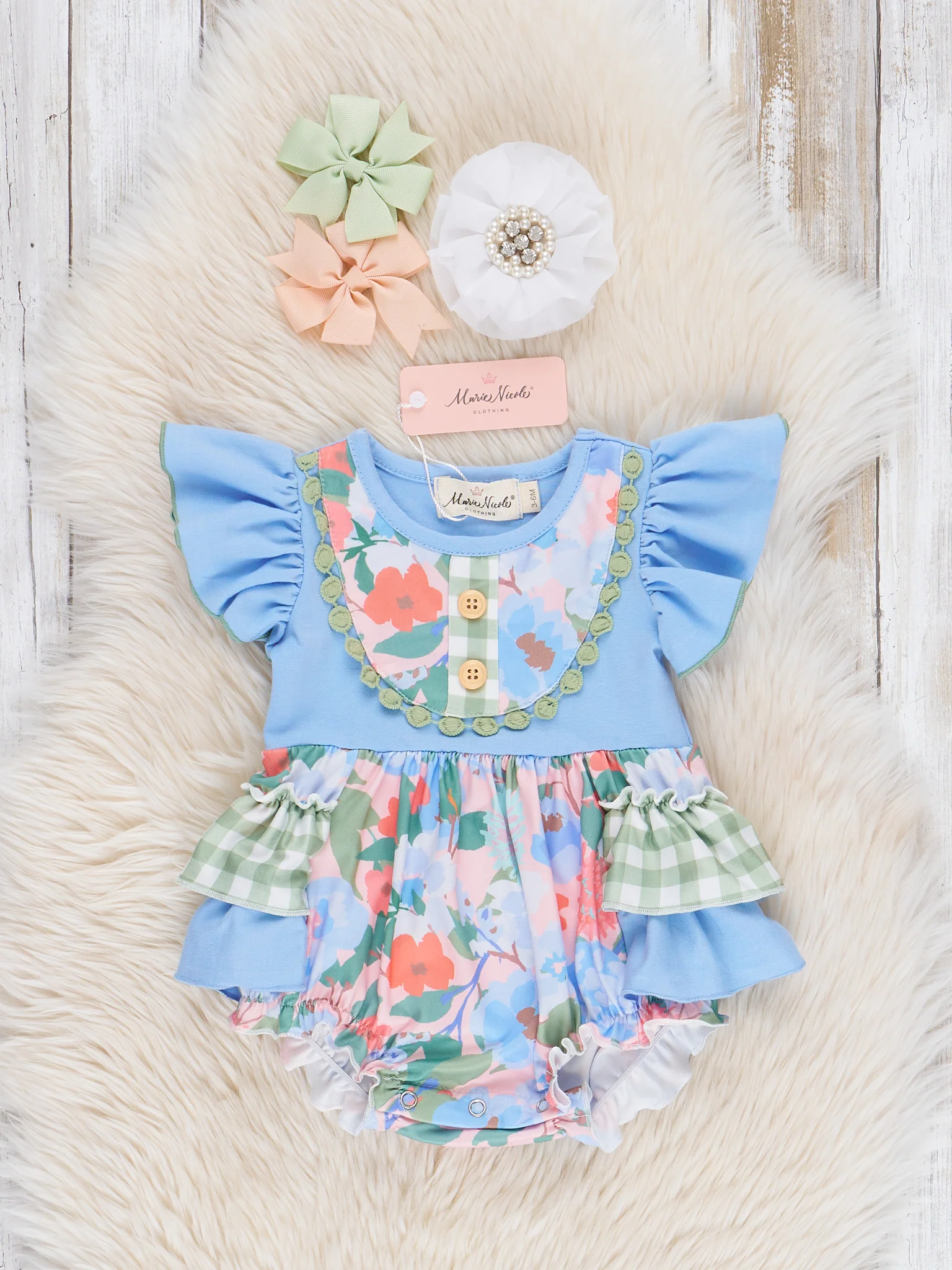 Springtime Flutter Floral Ruffle Bubble Romper - Image 2