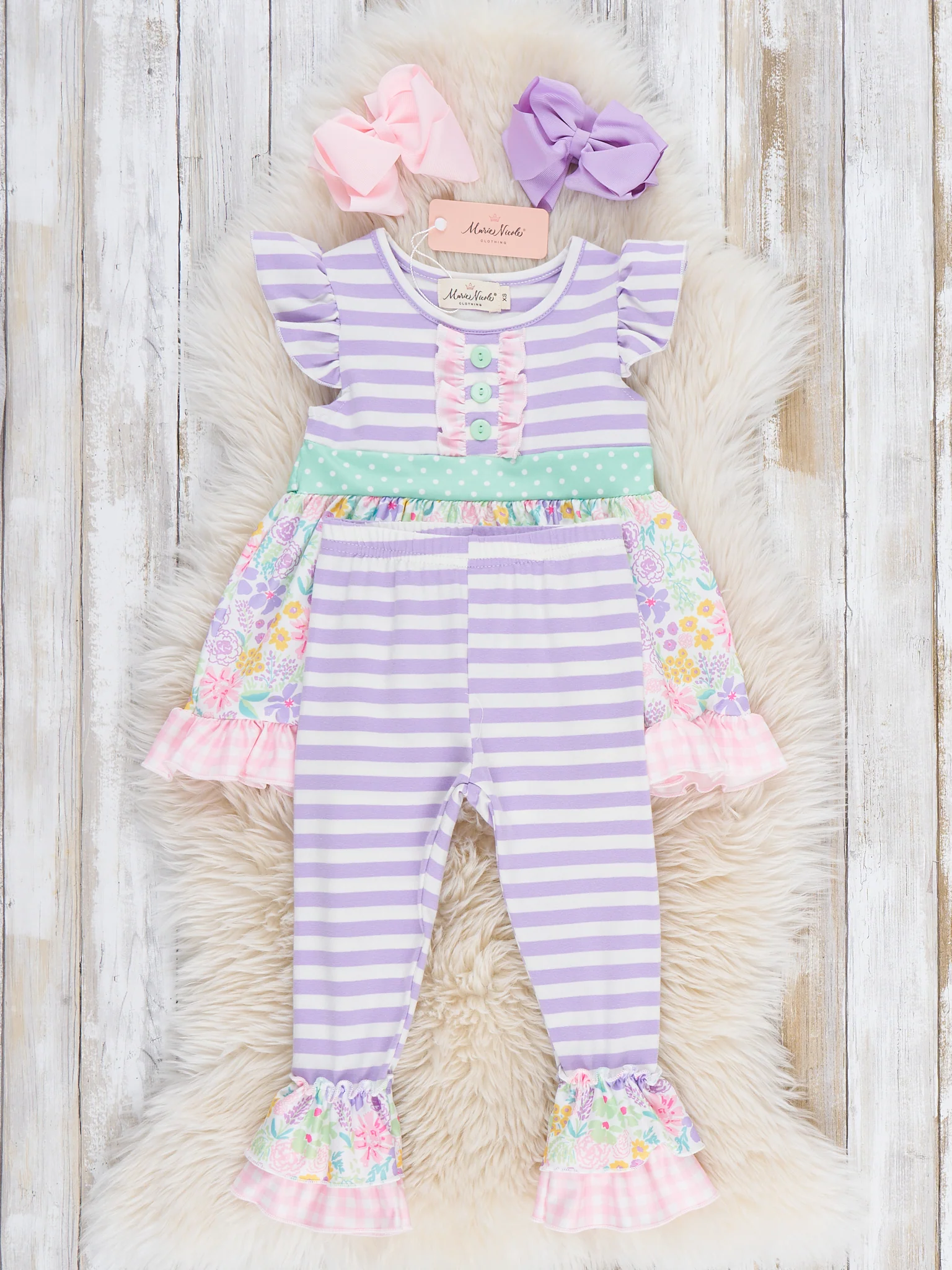 Springtime Petals & Stripes Ruffle Outfit - Image 3