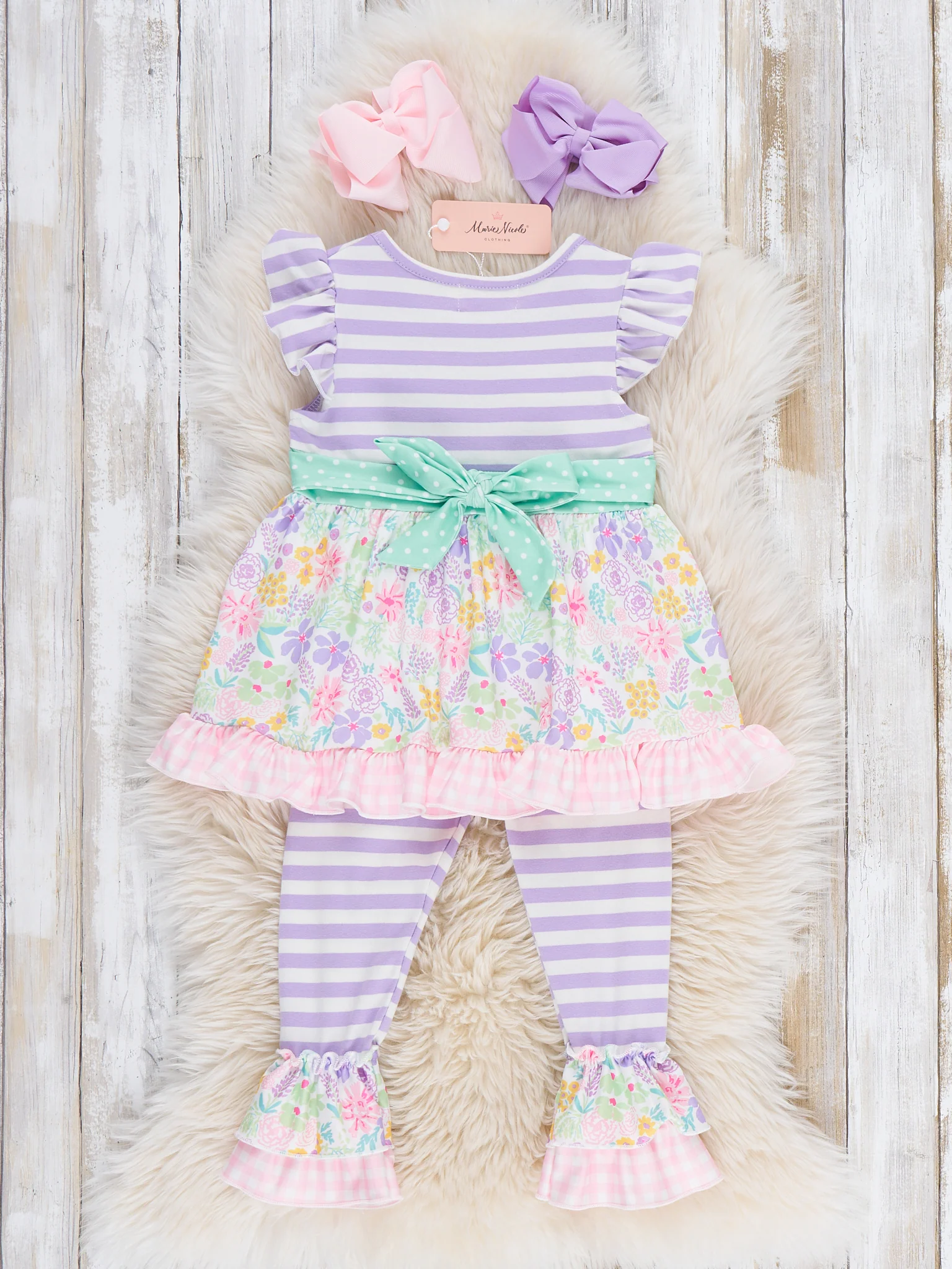 Springtime Petals & Stripes Ruffle Outfit - Image 4