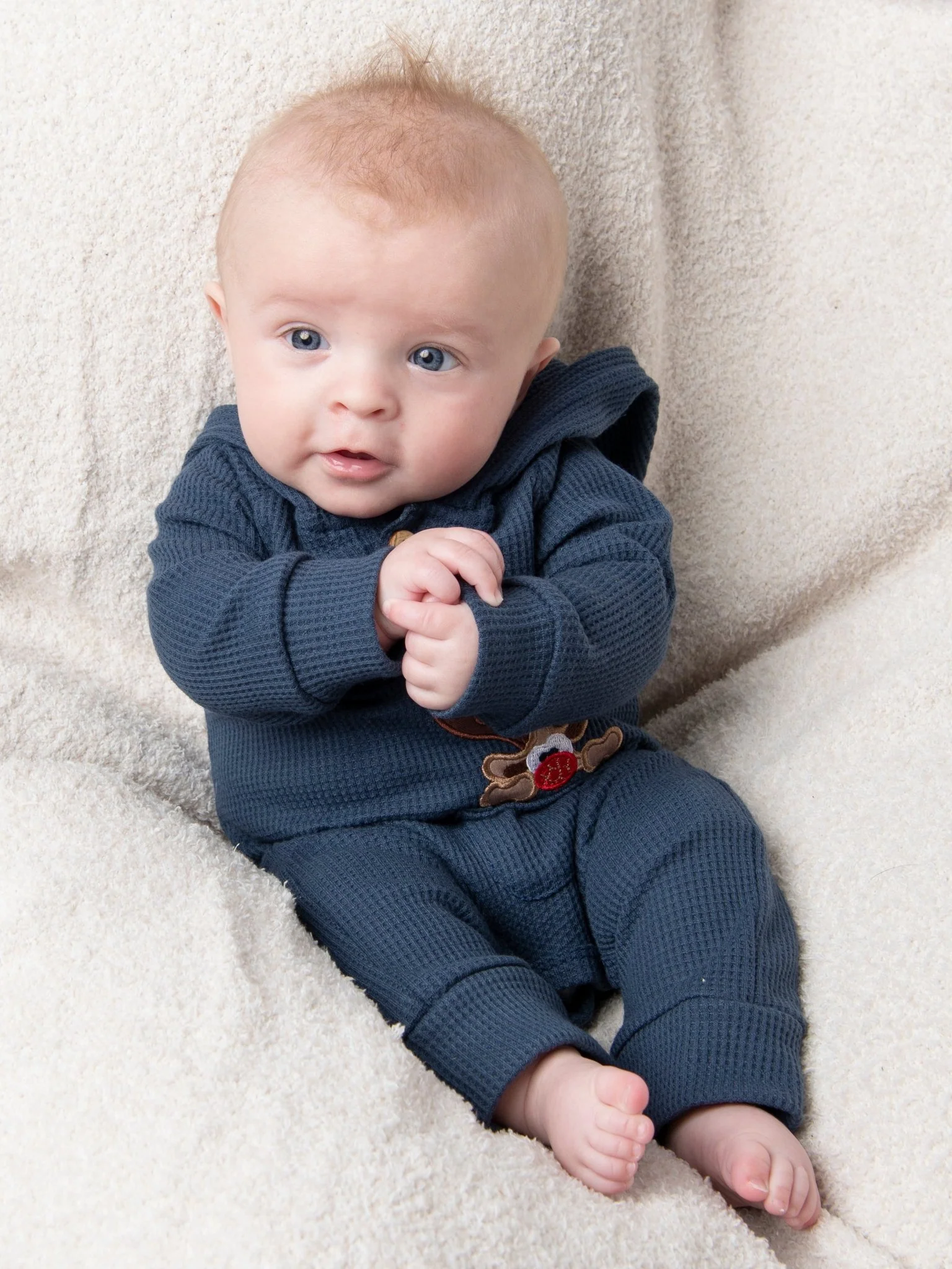 Spruce Blue Reindeer Pocket Hoodie Romper