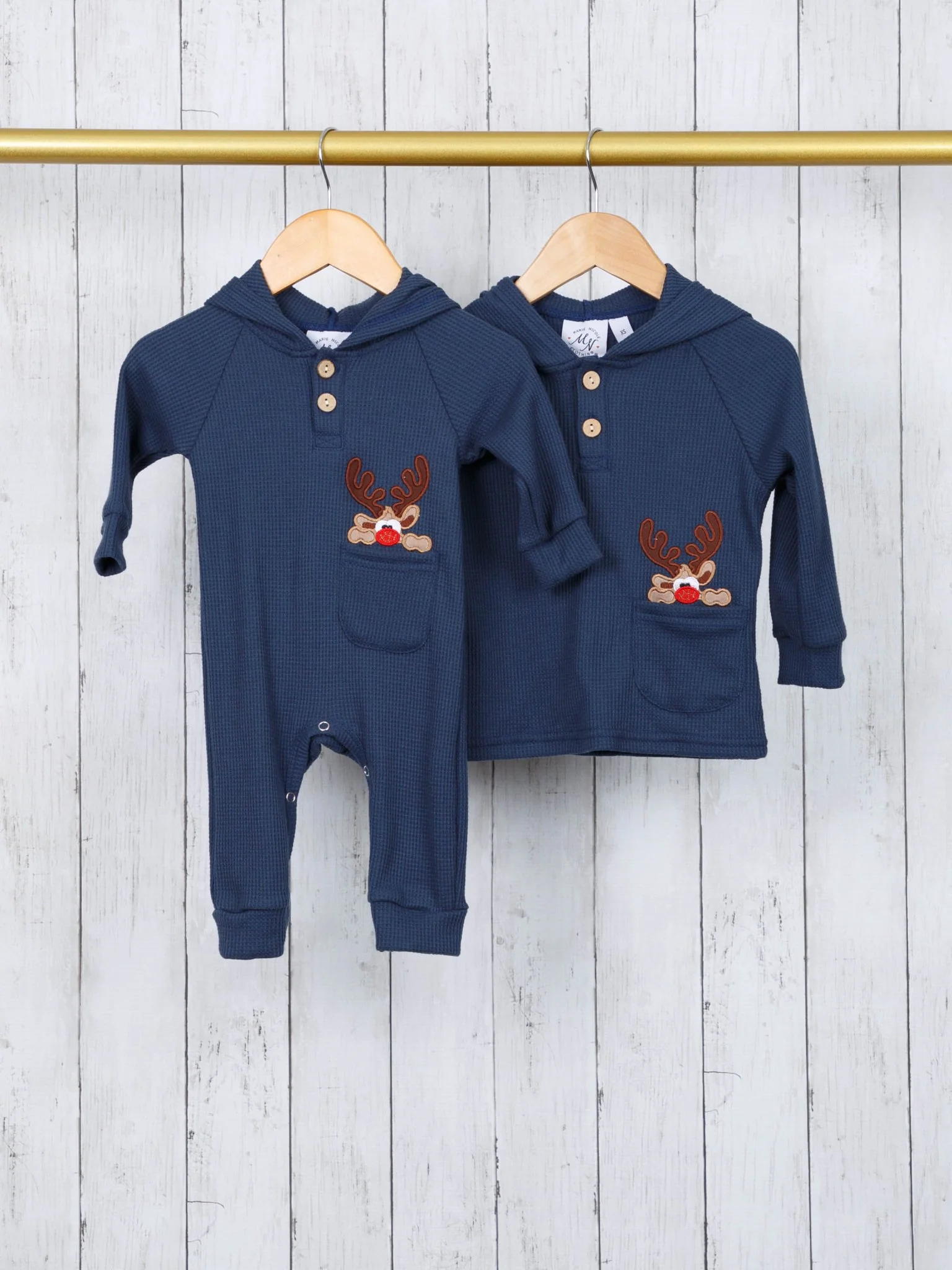 Spruce Blue Reindeer Pocket Hoodie Romper - Image 3