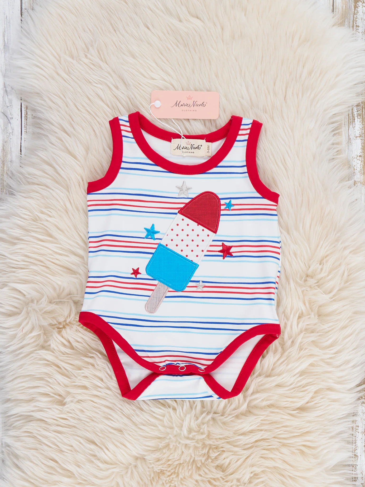 Star Popsicle Embroidered Striped Onesie