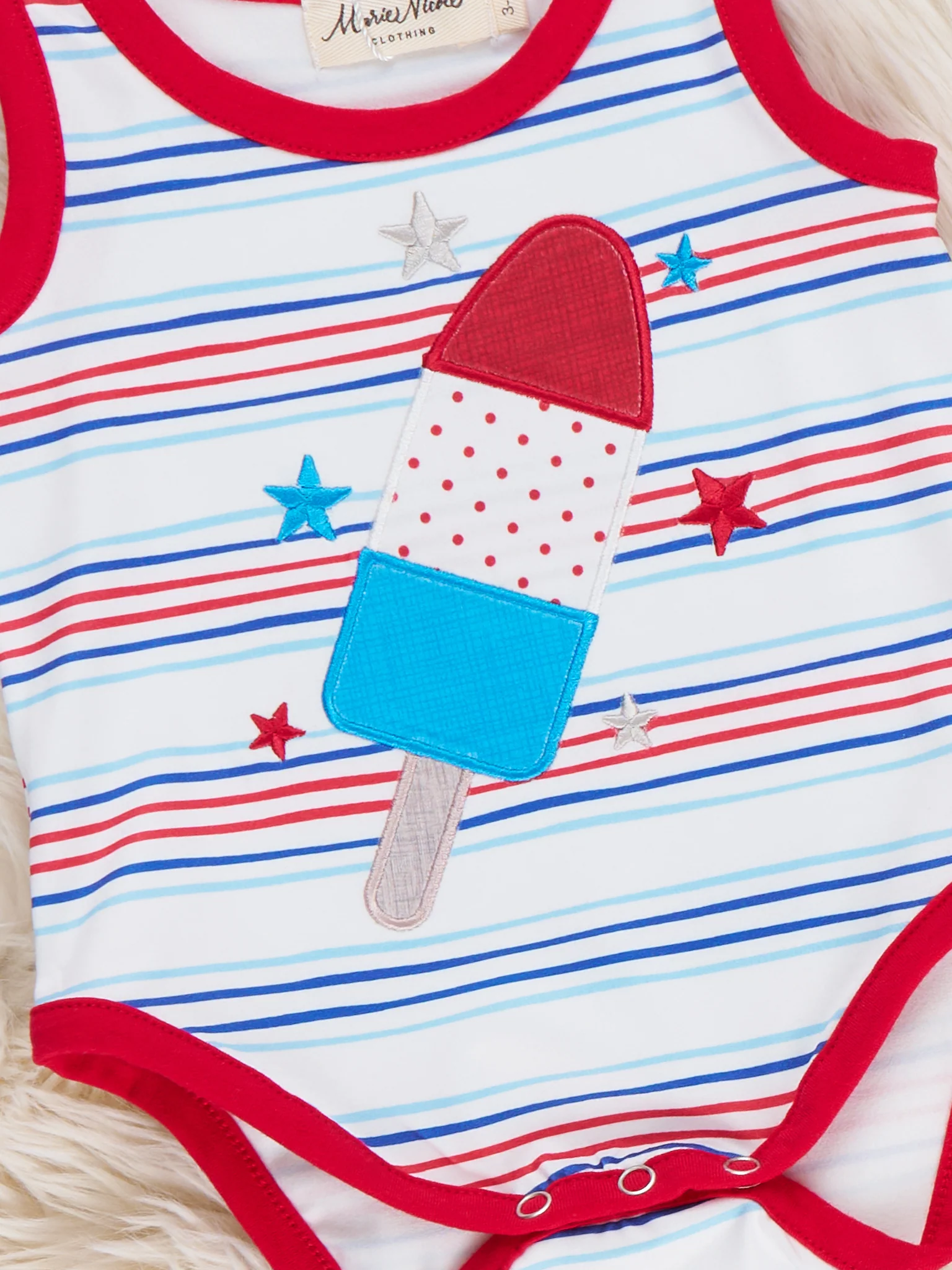 Star Popsicle Embroidered Striped Onesie - Image 2