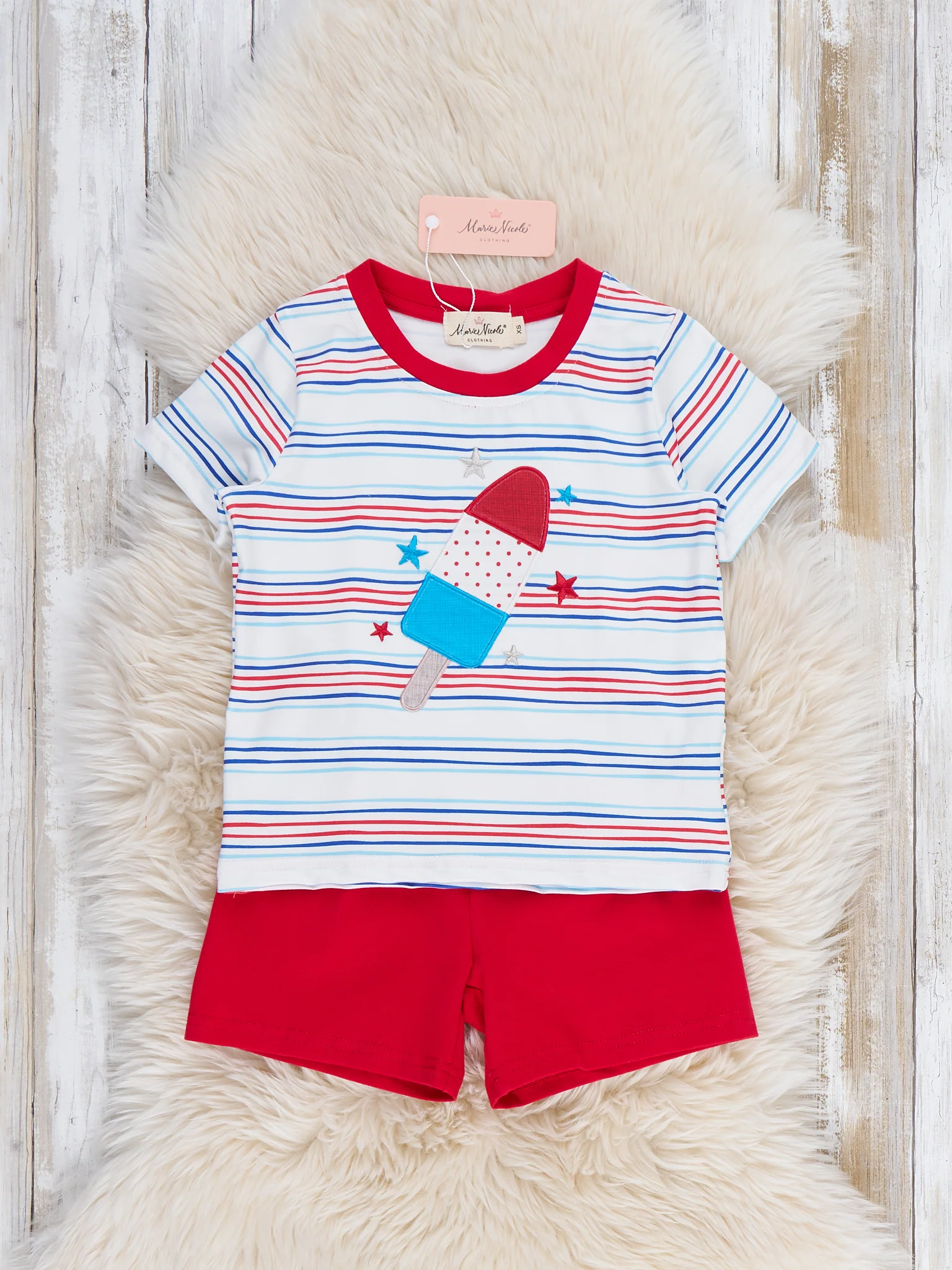 Star Popsicle Embroidered Striped Outfit