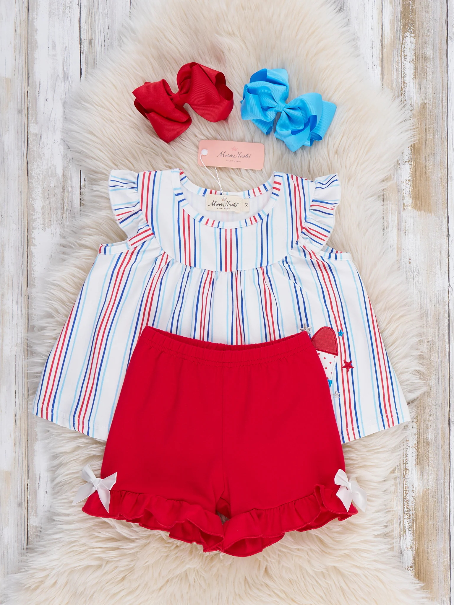 Star Popsicle Embroidered Striped Ruffle Outfit - Image 3