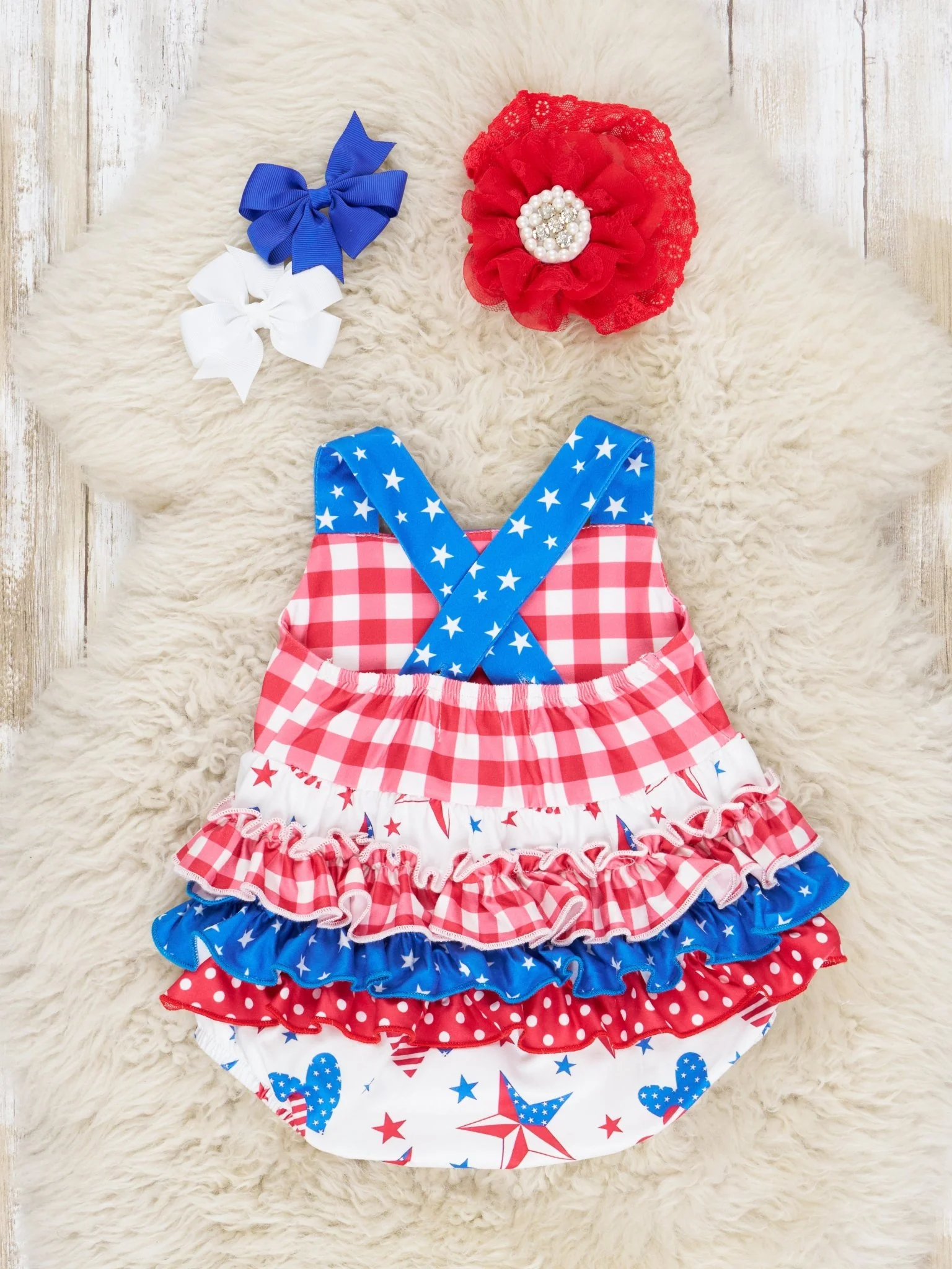 Stars & Stripes Heart Ruffle Bubble Romper - Image 2