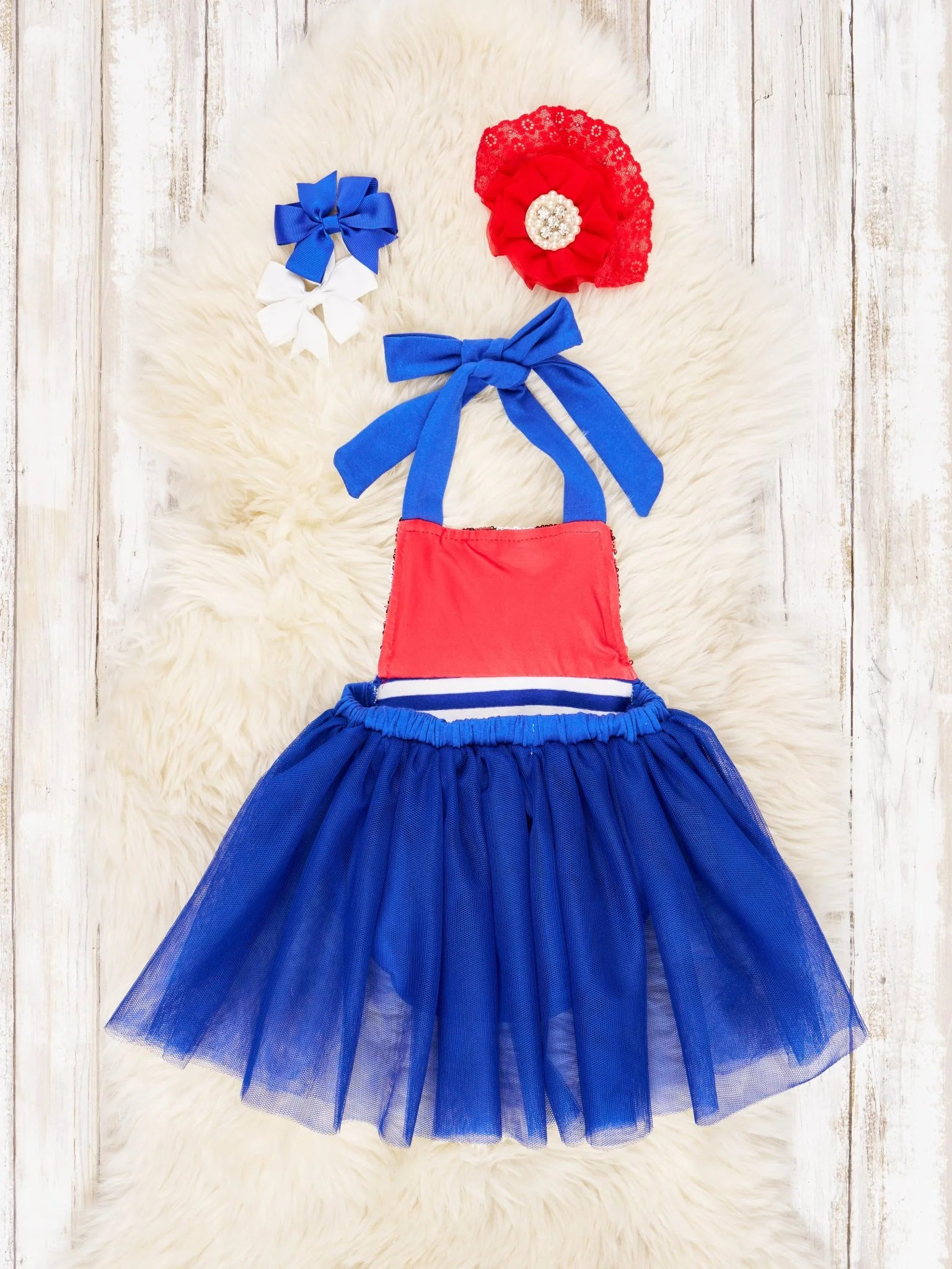Stars & Stripes Sequin Blue Tulle Bubble Romper - Image 2