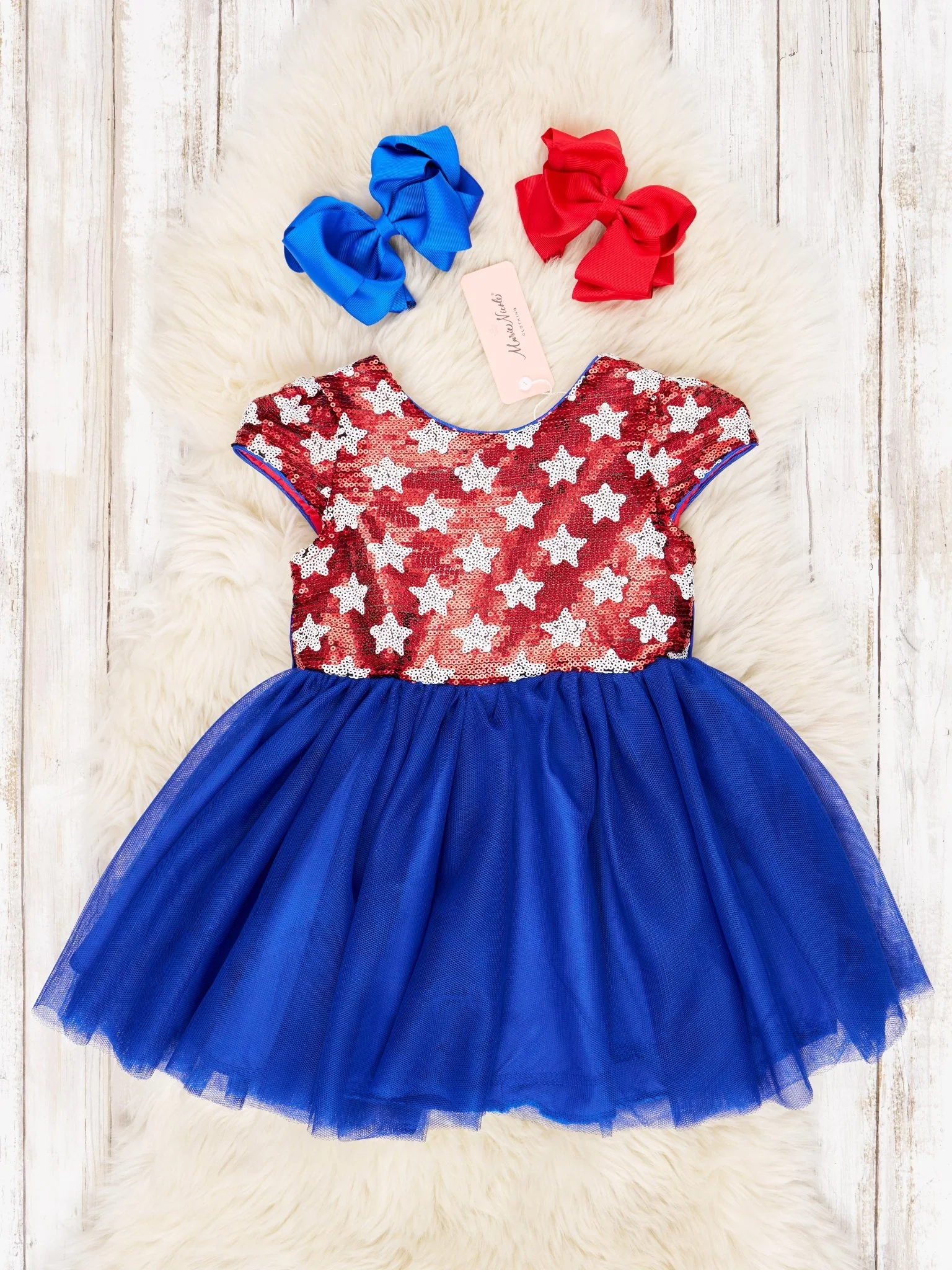 Stars & Stripes Sequin Blue Tulle Dress - Image 2