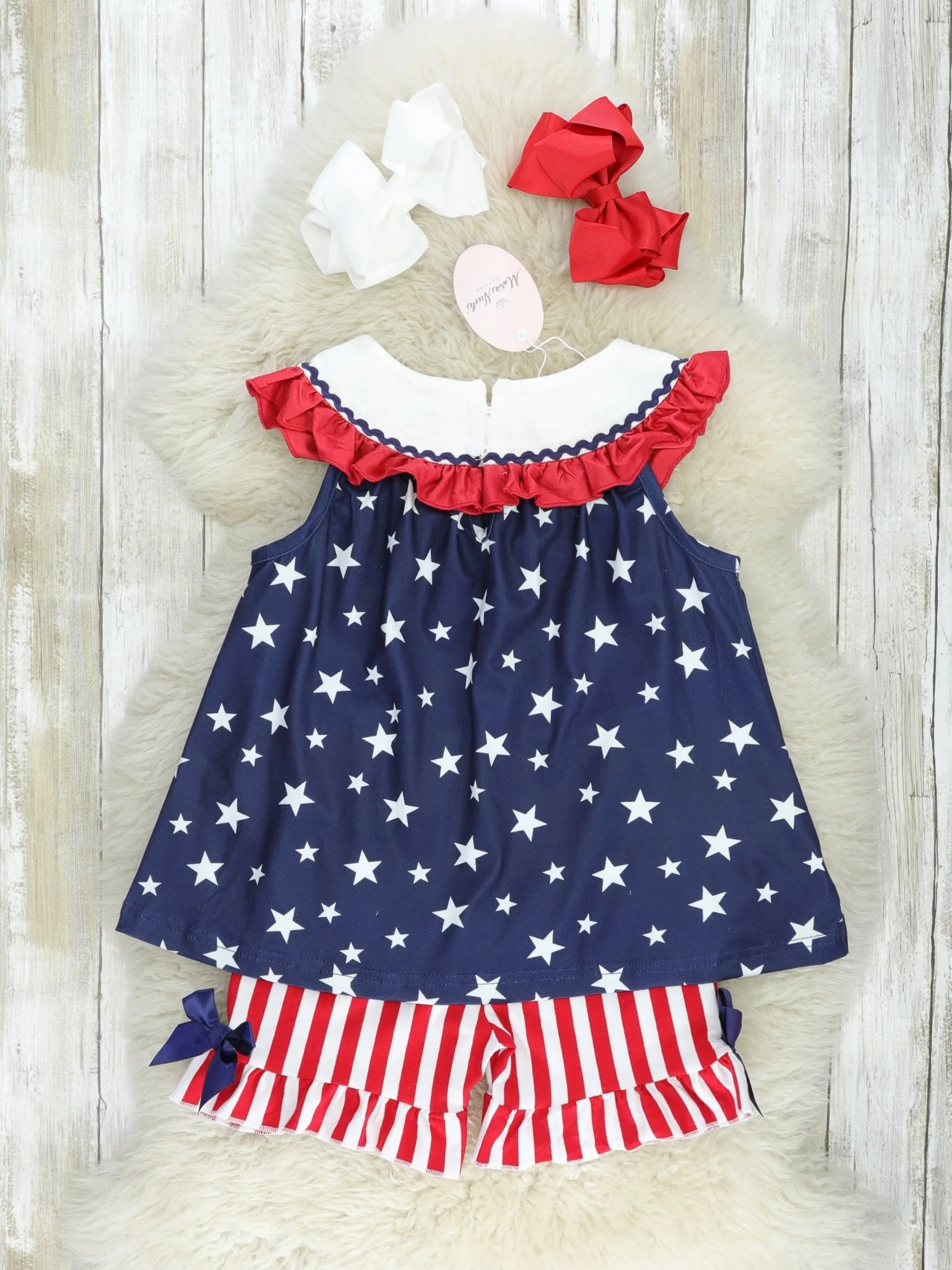 Stars & Stripes Smocked Ruffle Outfit - Image 3