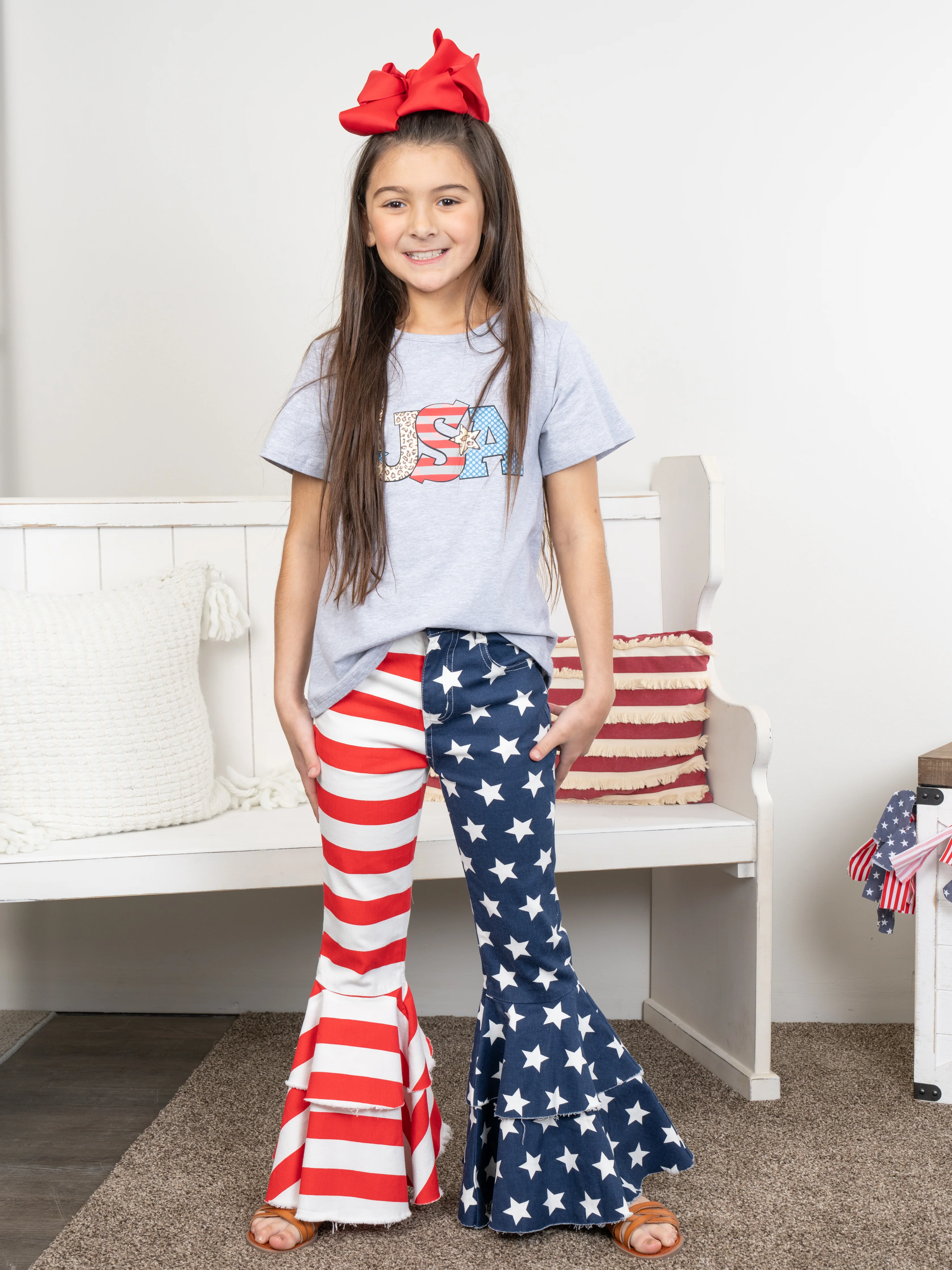 Stars & Stripes Tiered Denim Bell Bottoms - Image 4