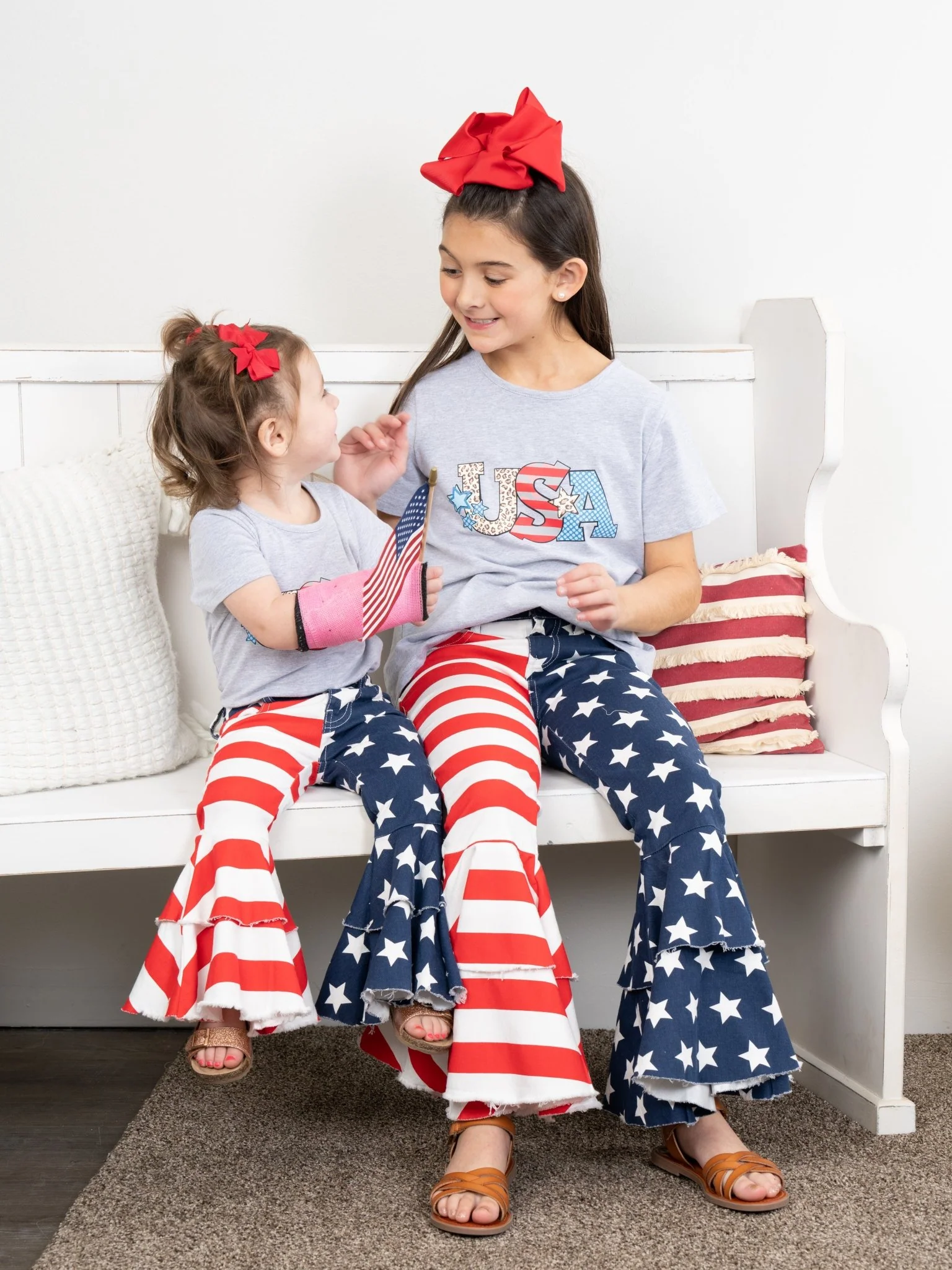 Stars & Stripes Tiered Denim Bell Bottoms - Image 6