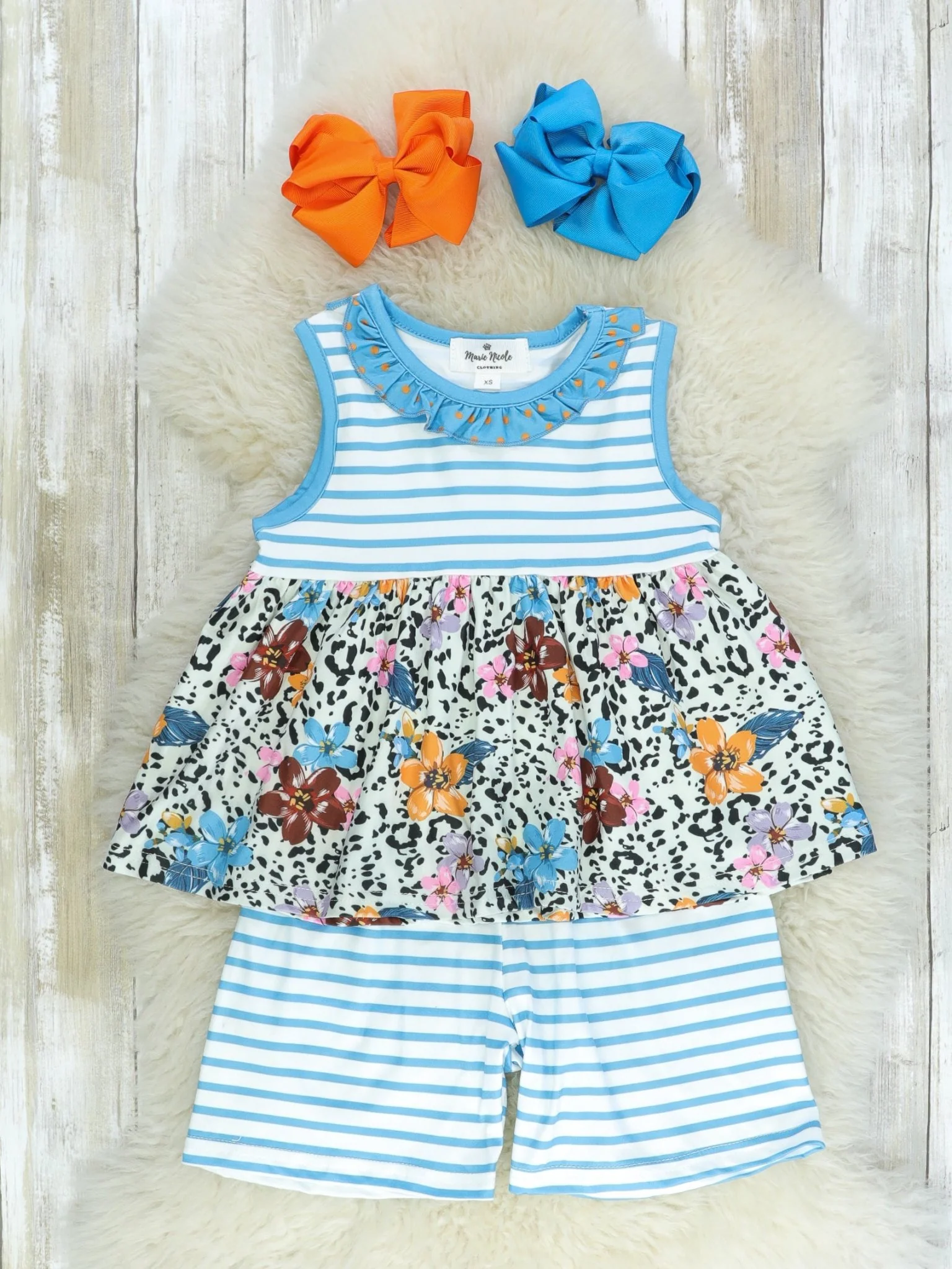 Steel Blue Poppy Floral Ruffle Outfit