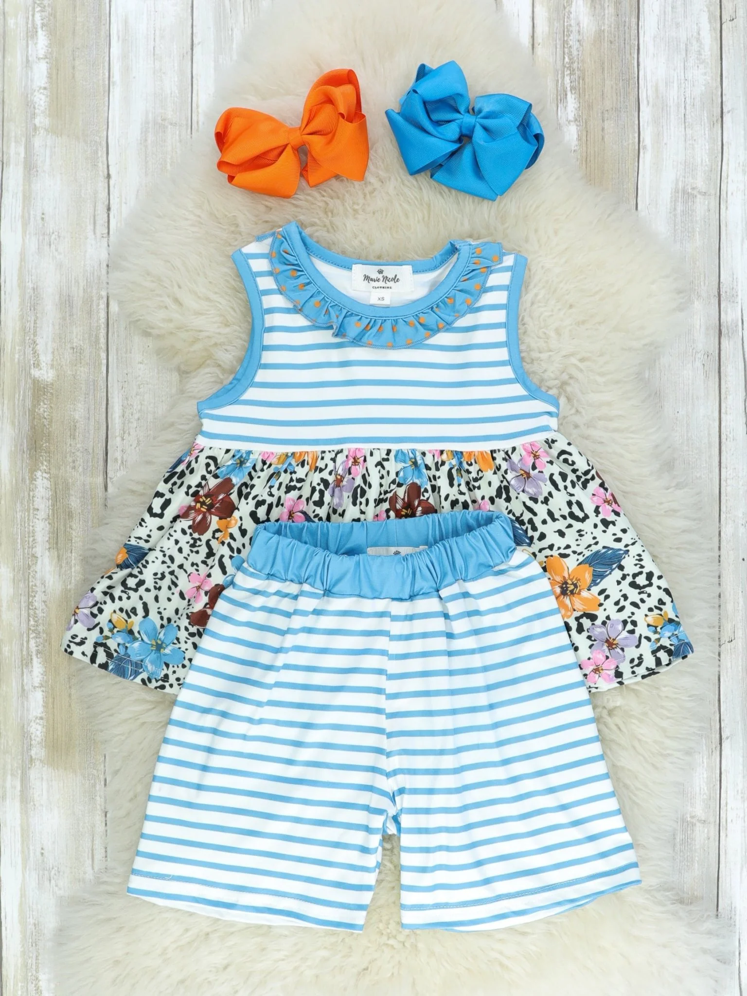 Steel Blue Poppy Floral Ruffle Outfit - Image 2