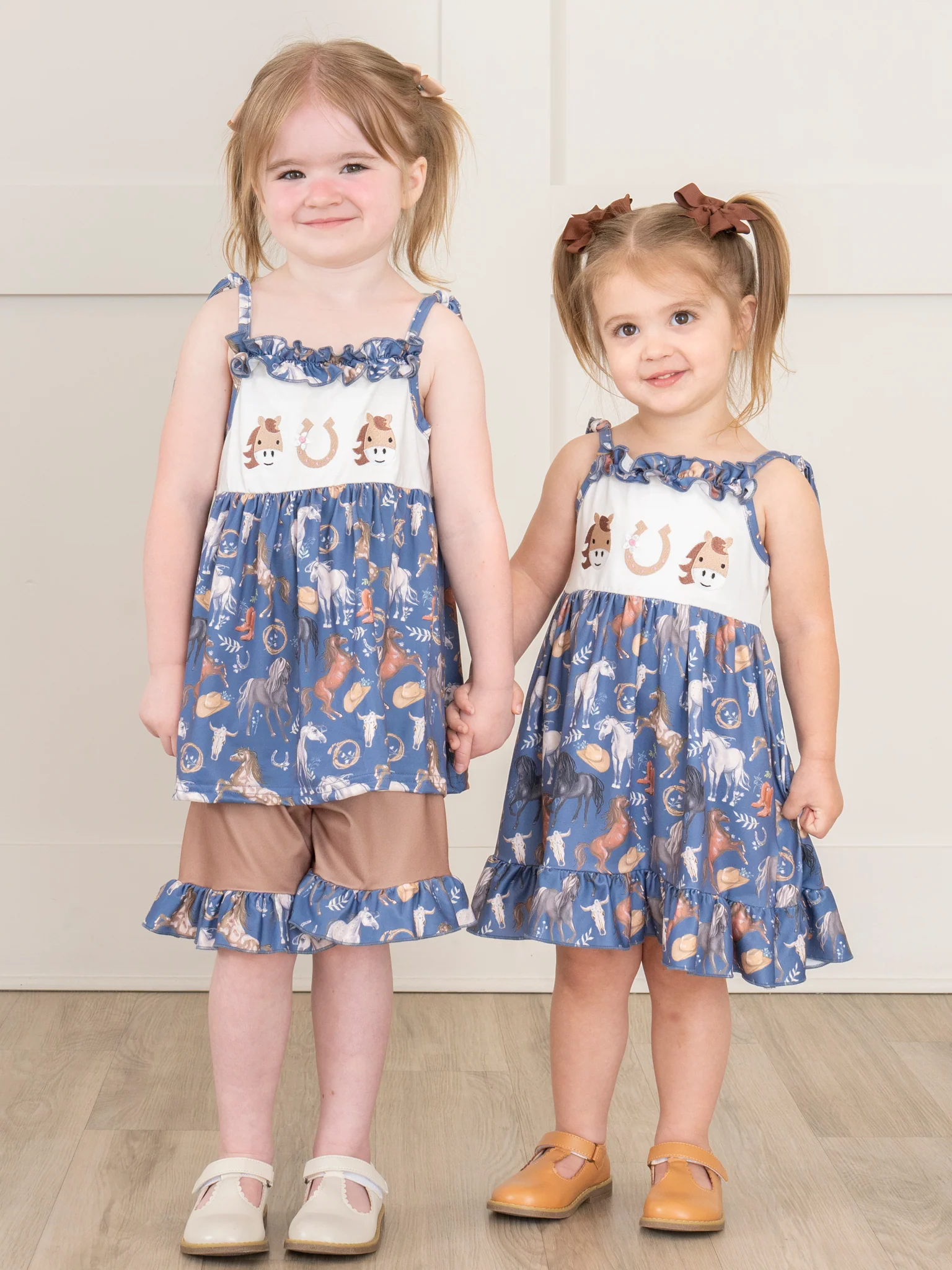 Steel Blue Horse Embroidered Ruffle Dress - Image 3