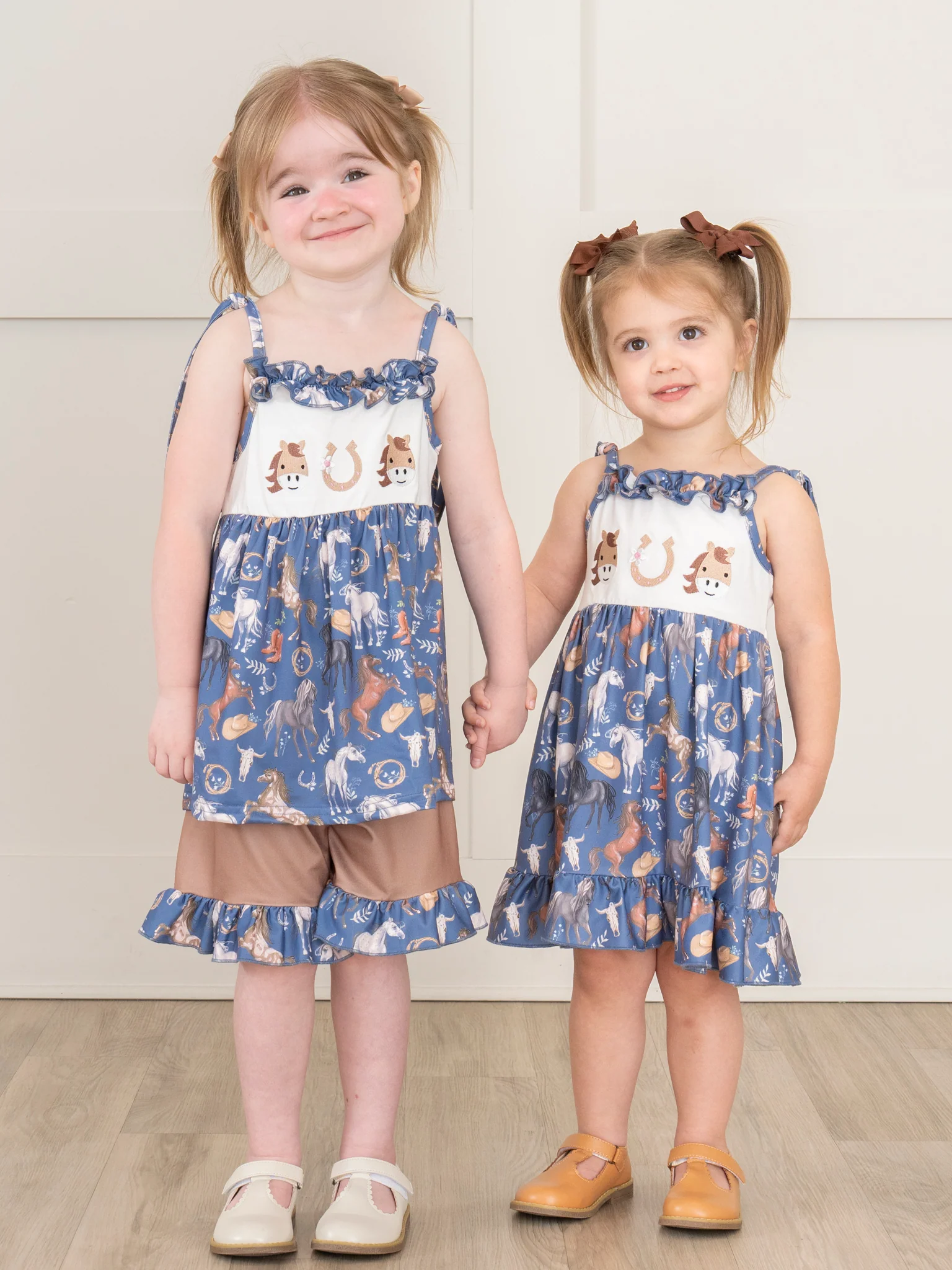 Steel Blue Horse Embroidered Ruffle Outfit - Image 4