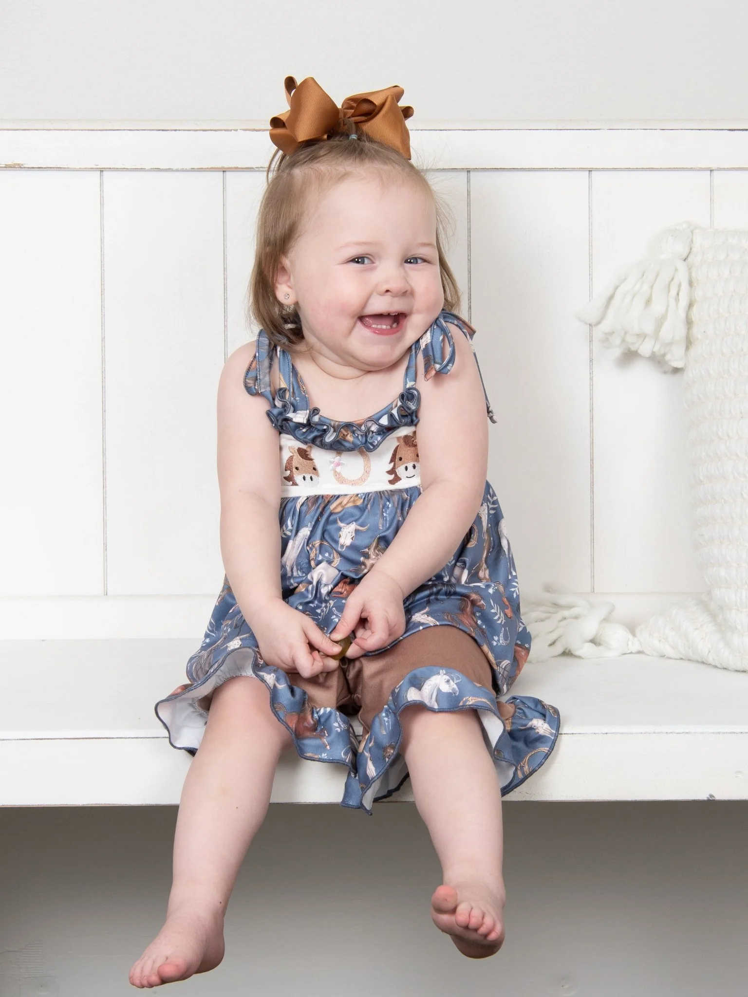 Steel Blue Horse Embroidered Ruffle Outfit - Image 6