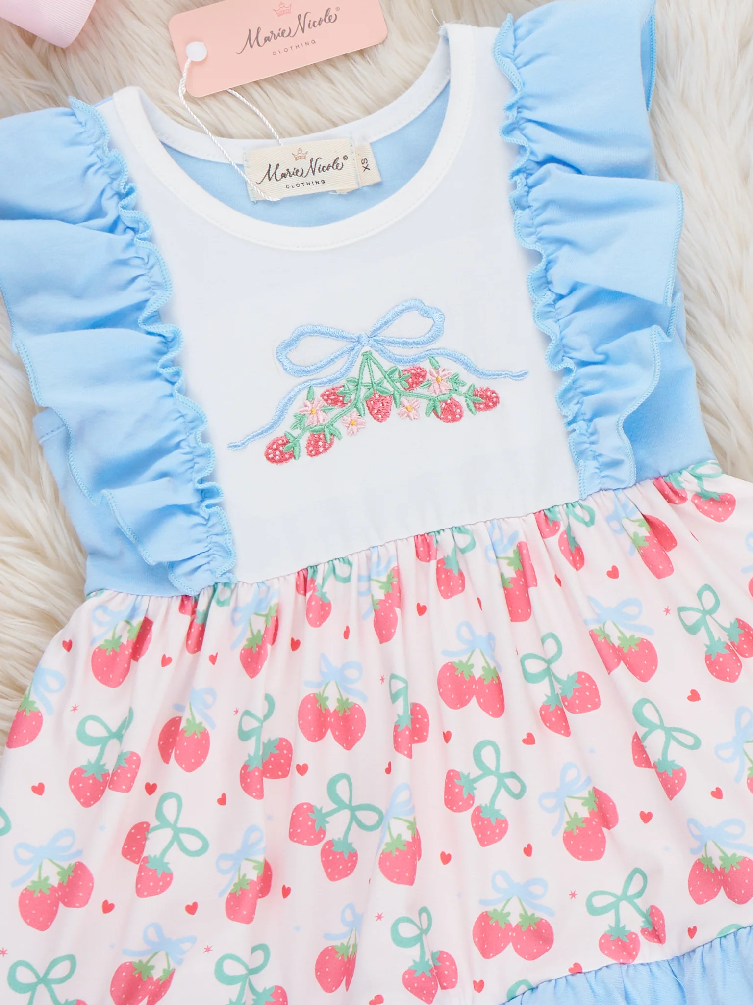 Strawberry Bow Embroidered Ruffle Dress - Image 2
