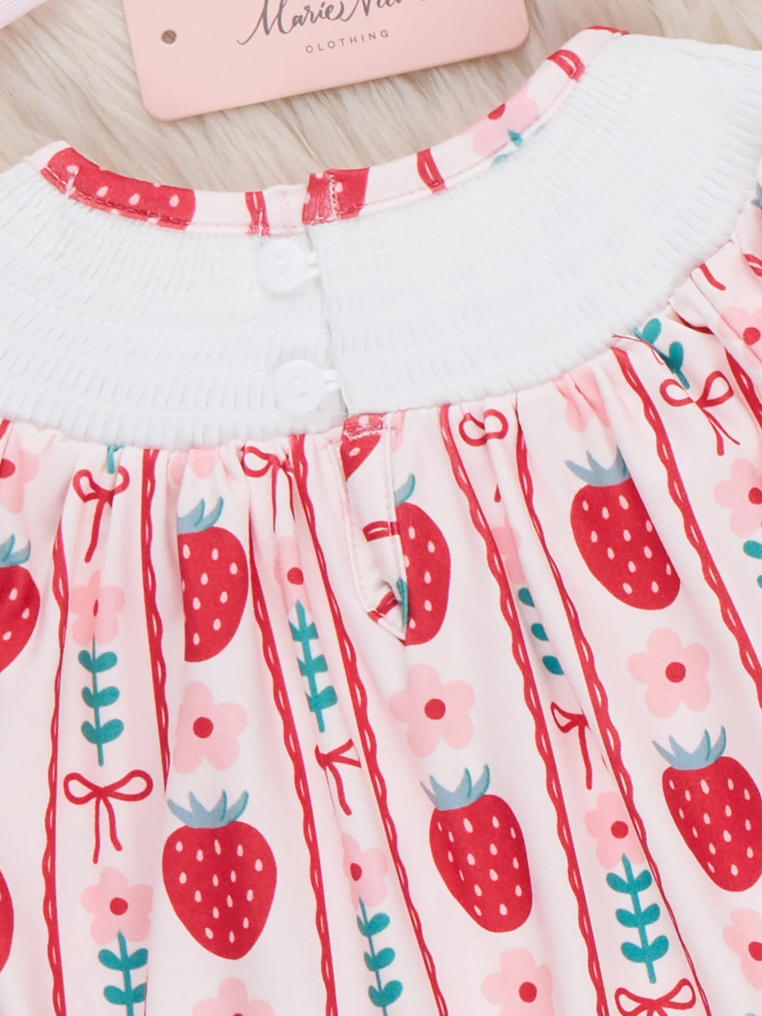Strawberry Rows Smocked Bubble Romper - Image 3