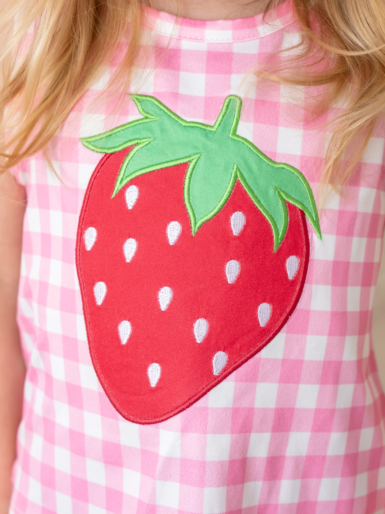 Strawberry Sweetness Embroidered Gingham Ruffle Outfit - Image 7
