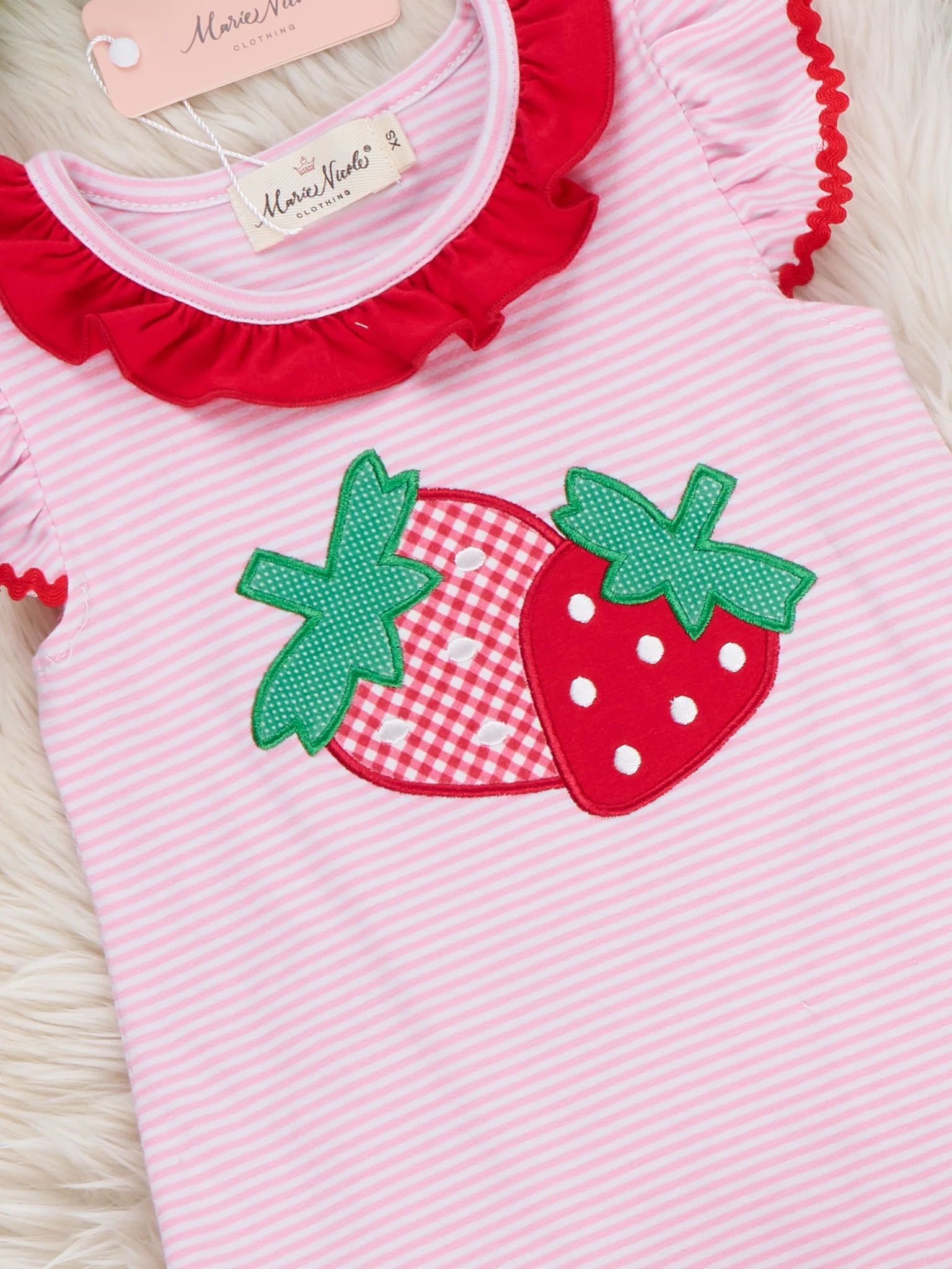 Strawberry Twins Striped Embroidered Cotton Ruffle Dress - Image 2