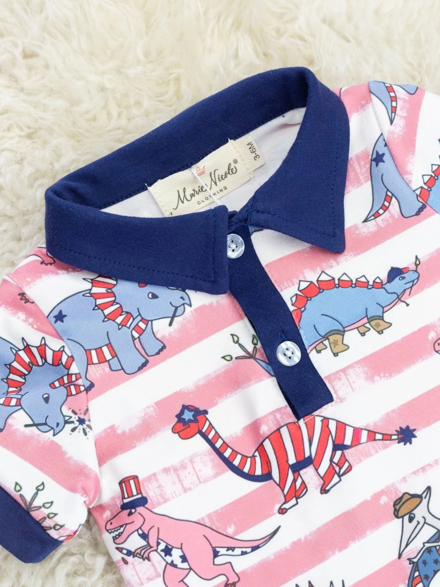 Stripe Dino Patriotic Polo Romper - Image 2