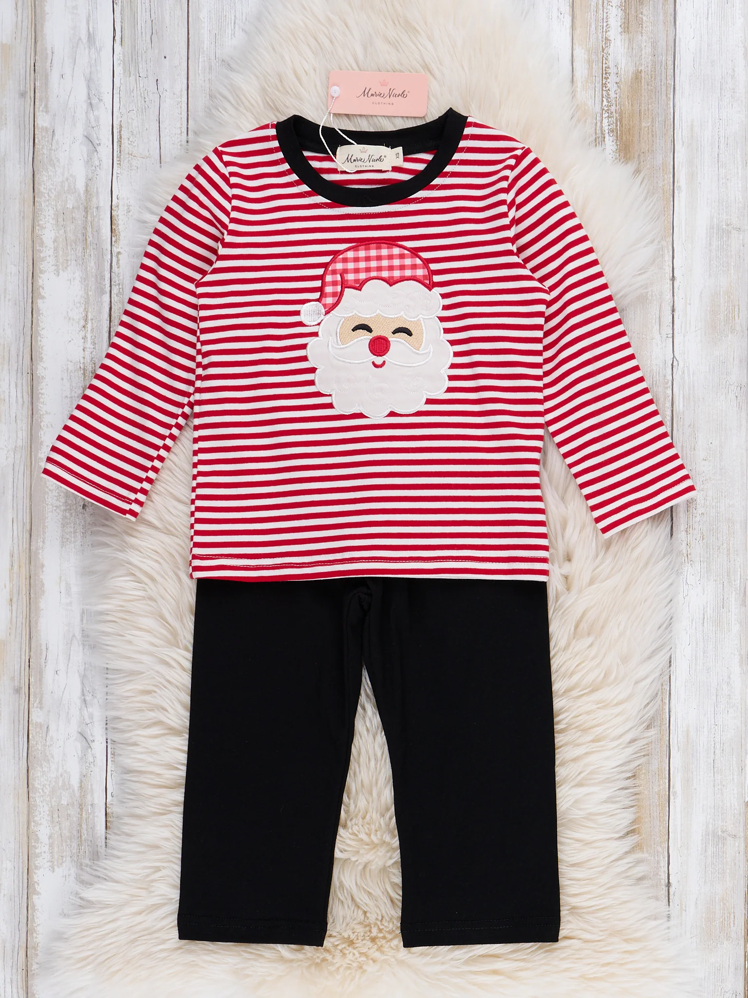 Stripe Santa Ensemble Embroidered Outfit