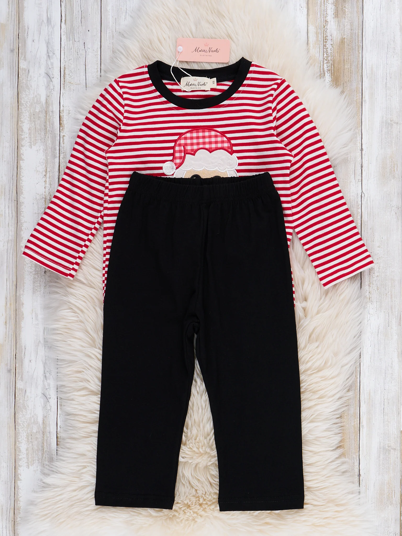Stripe Santa Ensemble Embroidered Outfit - Image 3