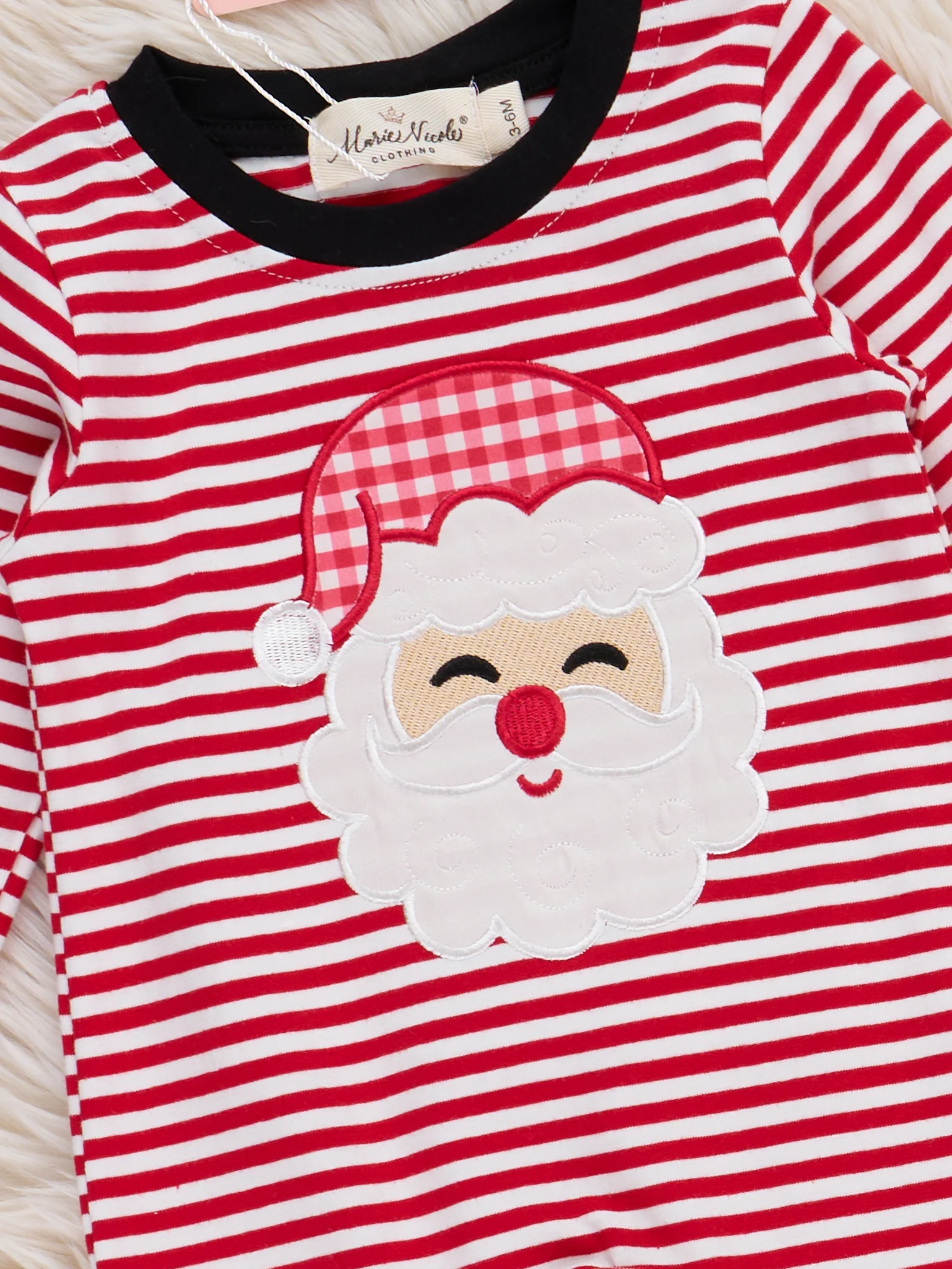 Stripe Santa Ensemble Embroidered Romper - Image 2