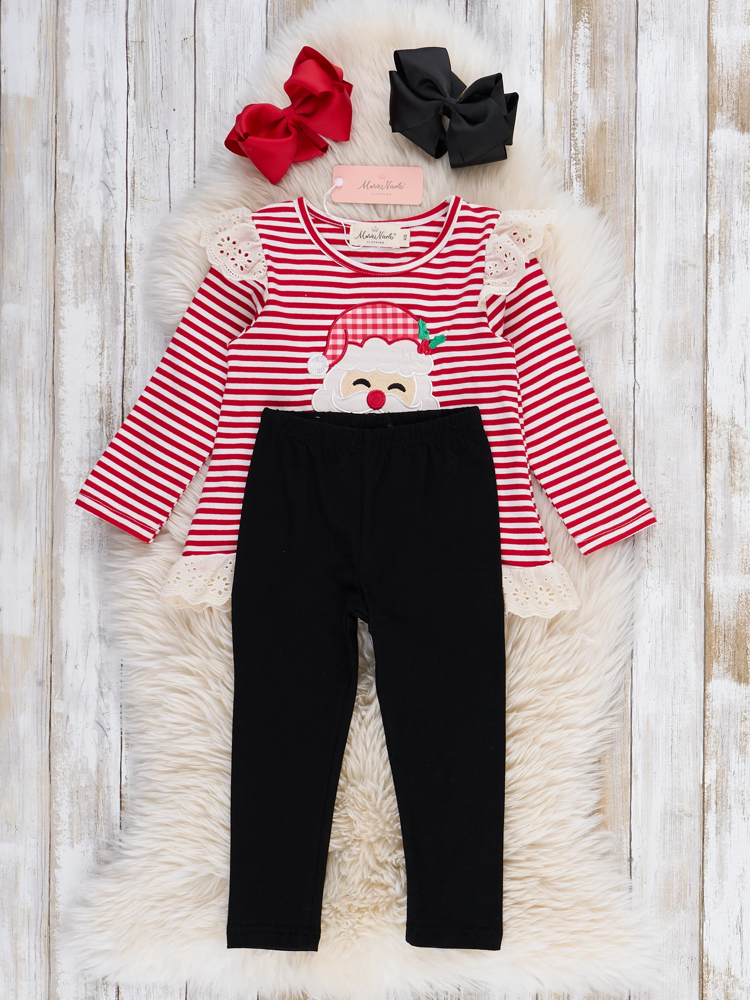 Stripe Santa Ensemble Embroidered Ruffle Outfit - Image 4