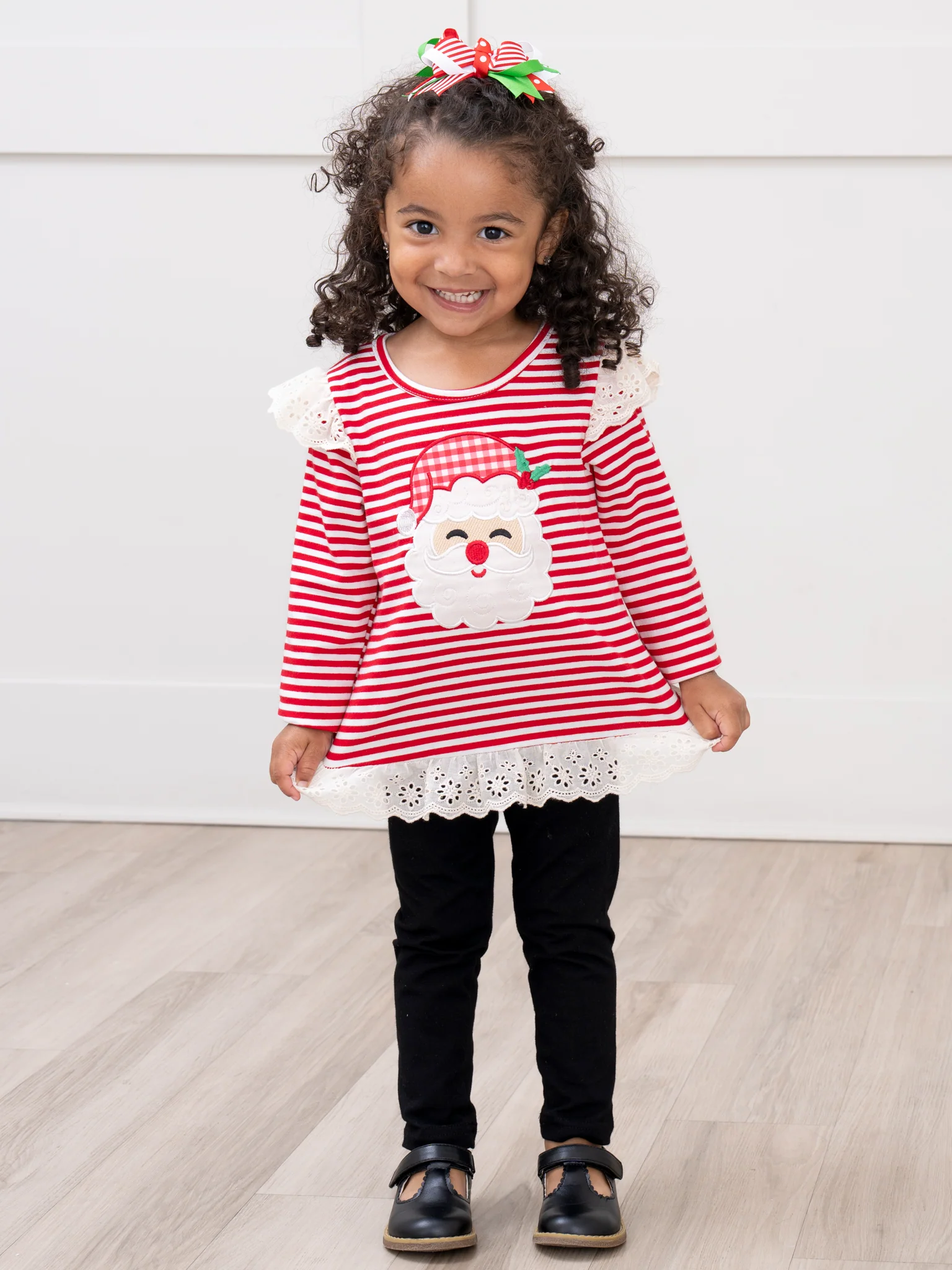 Stripe Santa Ensemble Embroidered Ruffle Outfit - Image 5