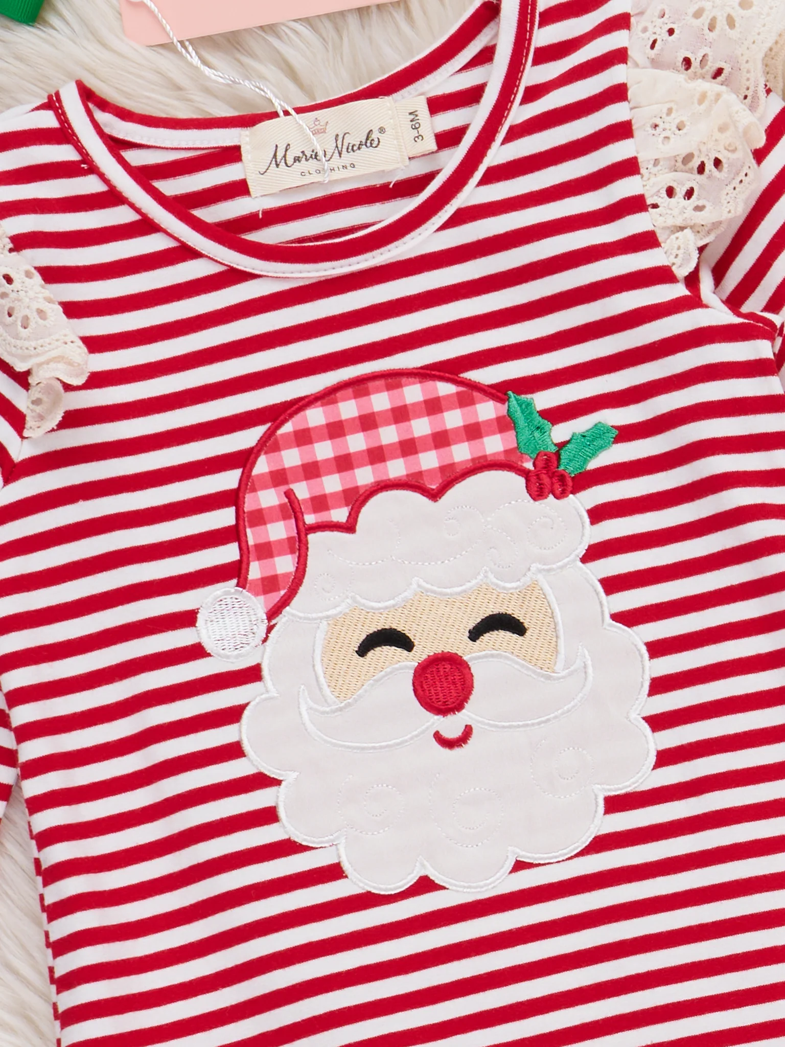 Stripe Santa Ensemble Embroidered Ruffle Romper - Image 2