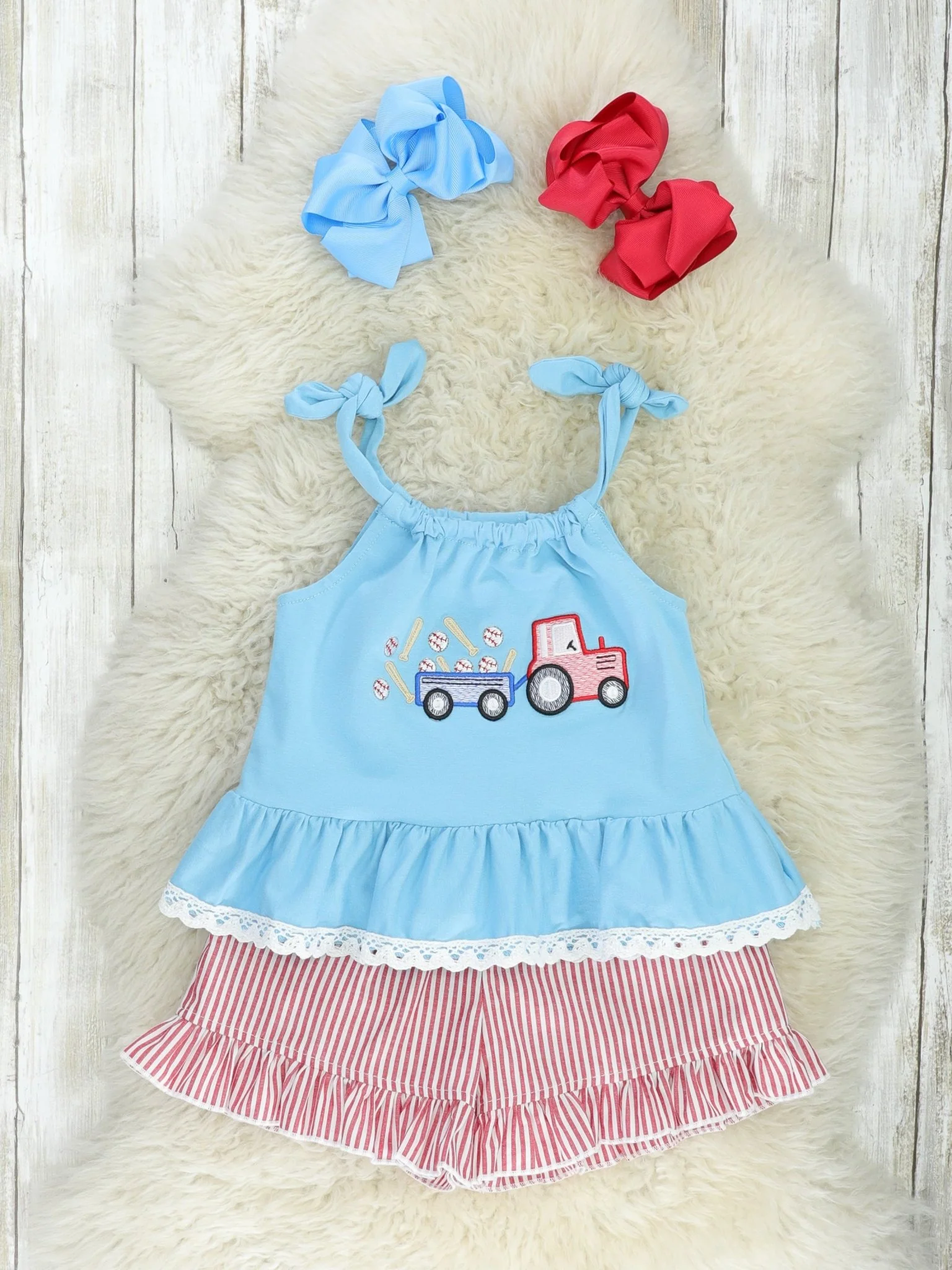 Striped Baseball Truck Ruffle Outfit
