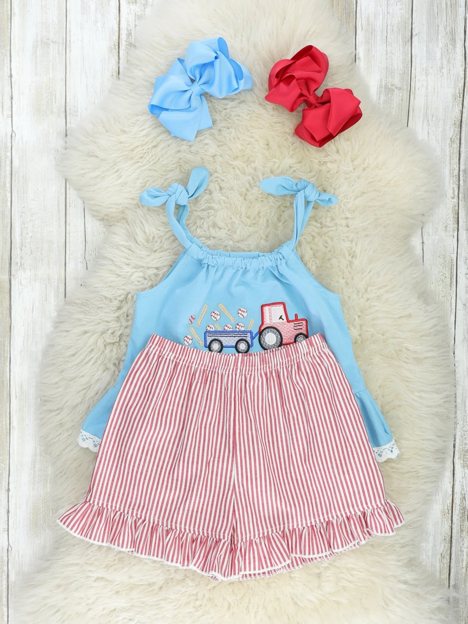 Striped Baseball Truck Ruffle Outfit - Image 2