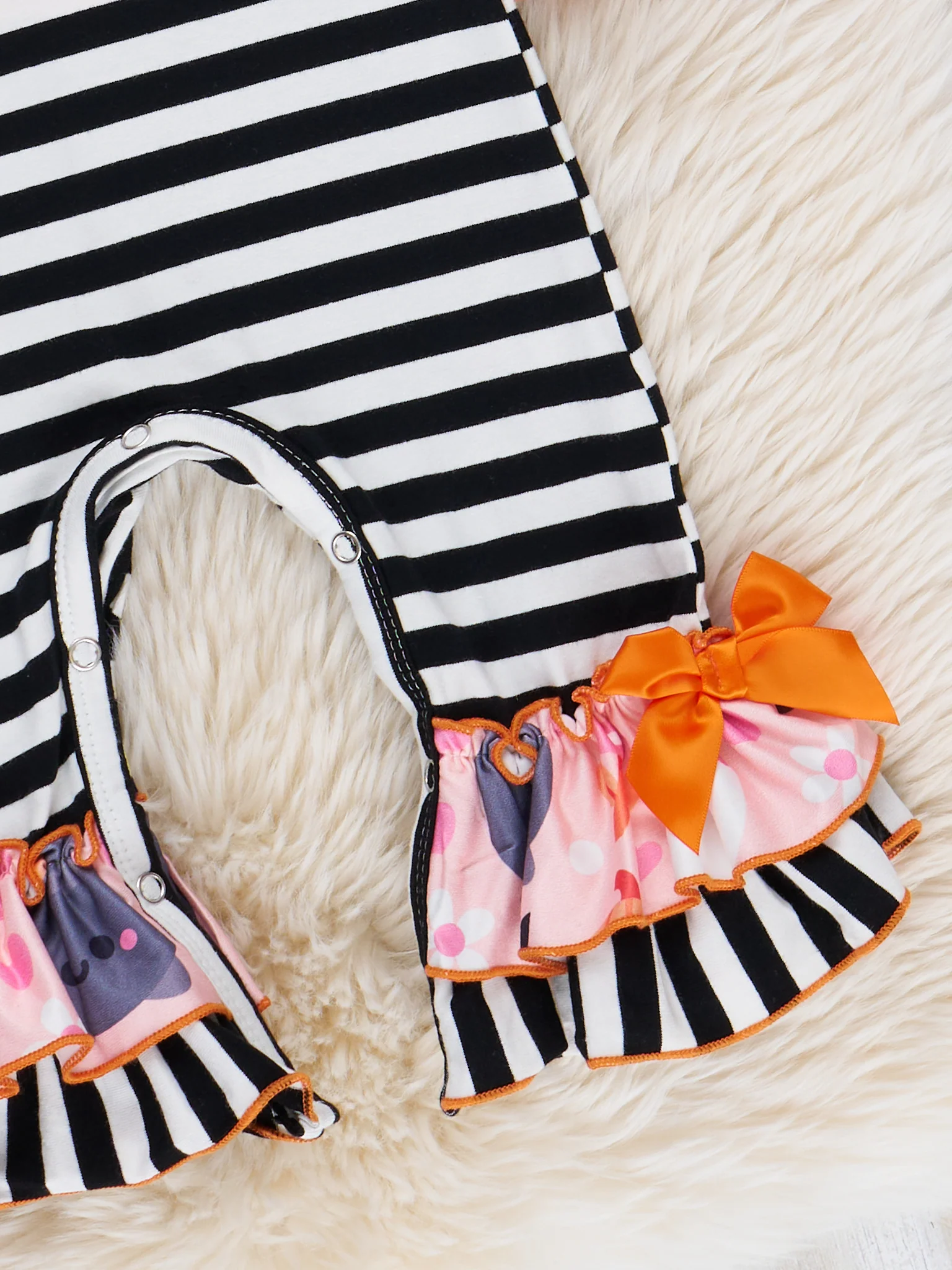 Striped Boo & Pumpkin Embroidered Ruffle Romper - Image 3