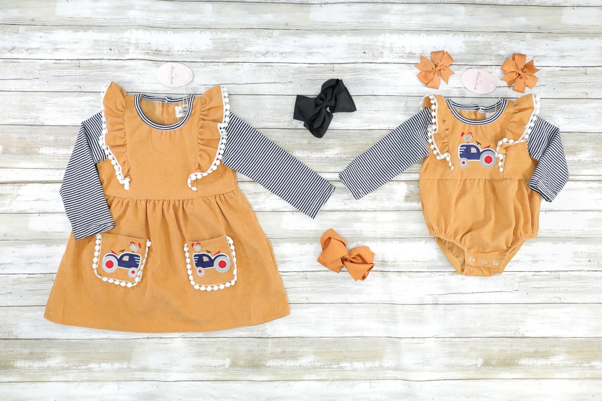 Striped Camel Tractor Ruffle Pocket Dress - Image 2