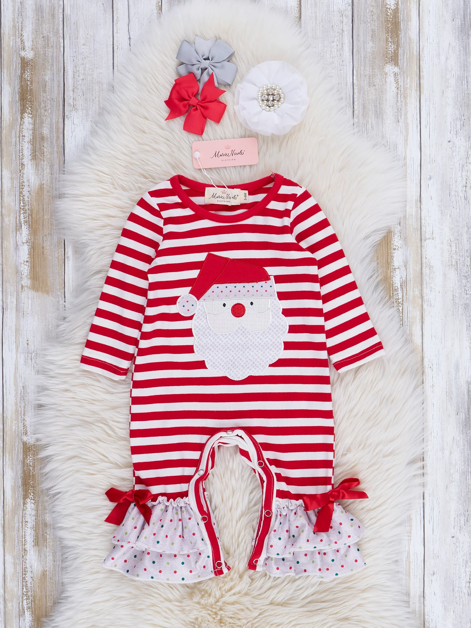 Striped Christmas Spirit Ruffle Romper