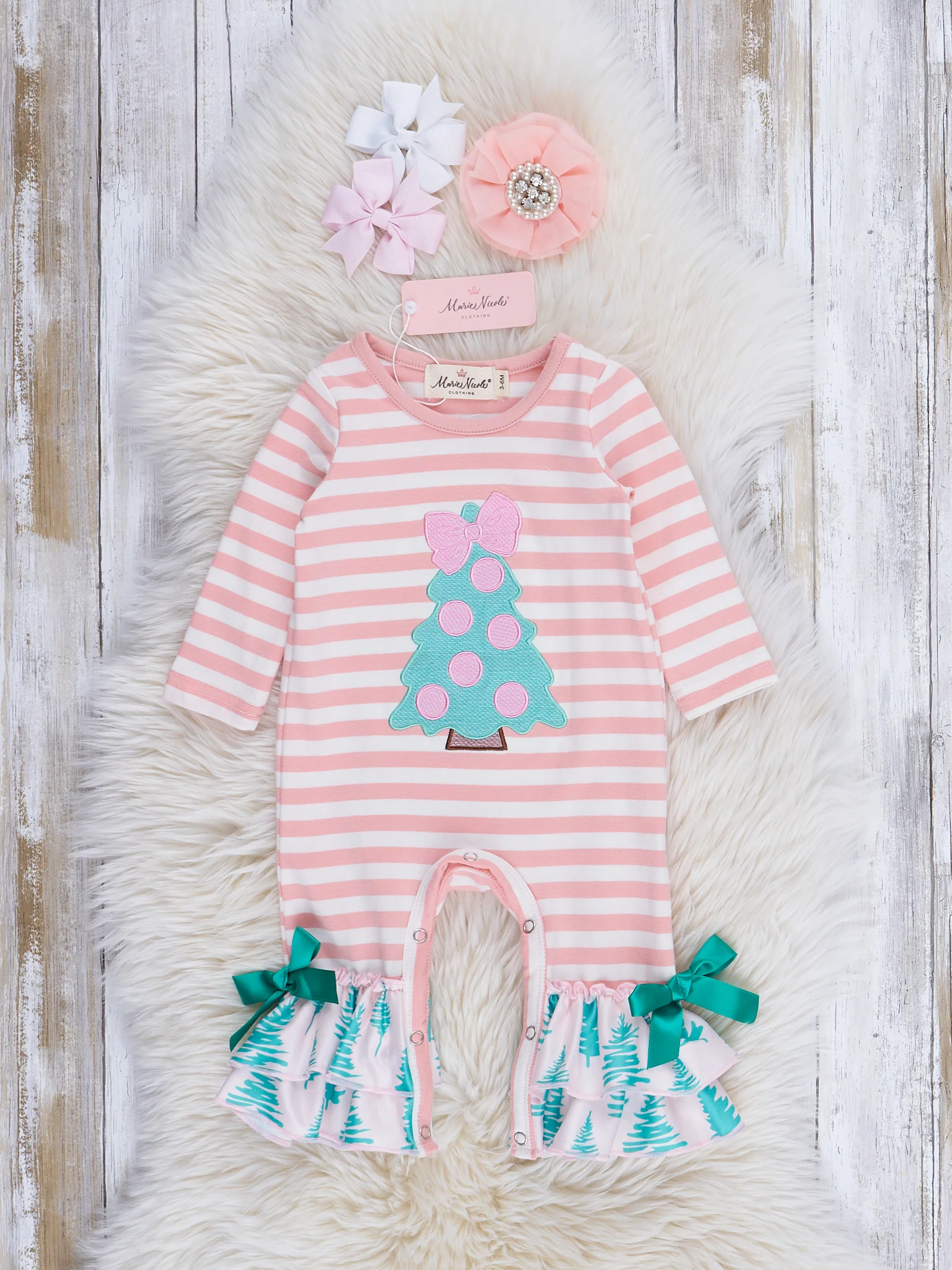 Striped Christmas Spirit Ruffle Romper - Image 2