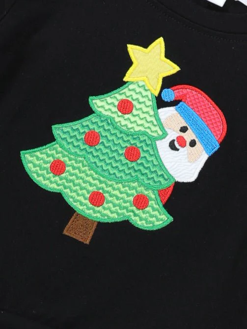 Striped Christmas Tree Tulle Pom Pom Outfit - Image 3