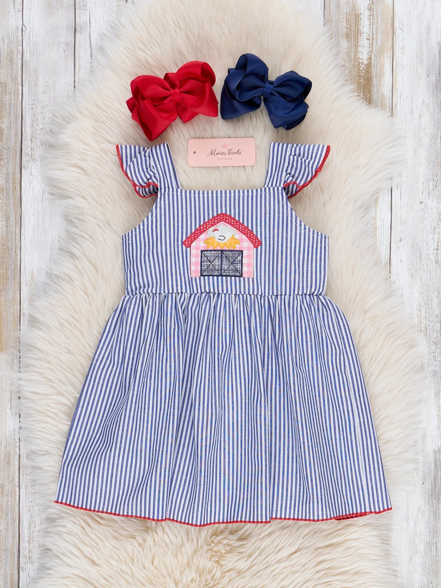 Striped Embroidered Barn Ruffle Dress - Image 2