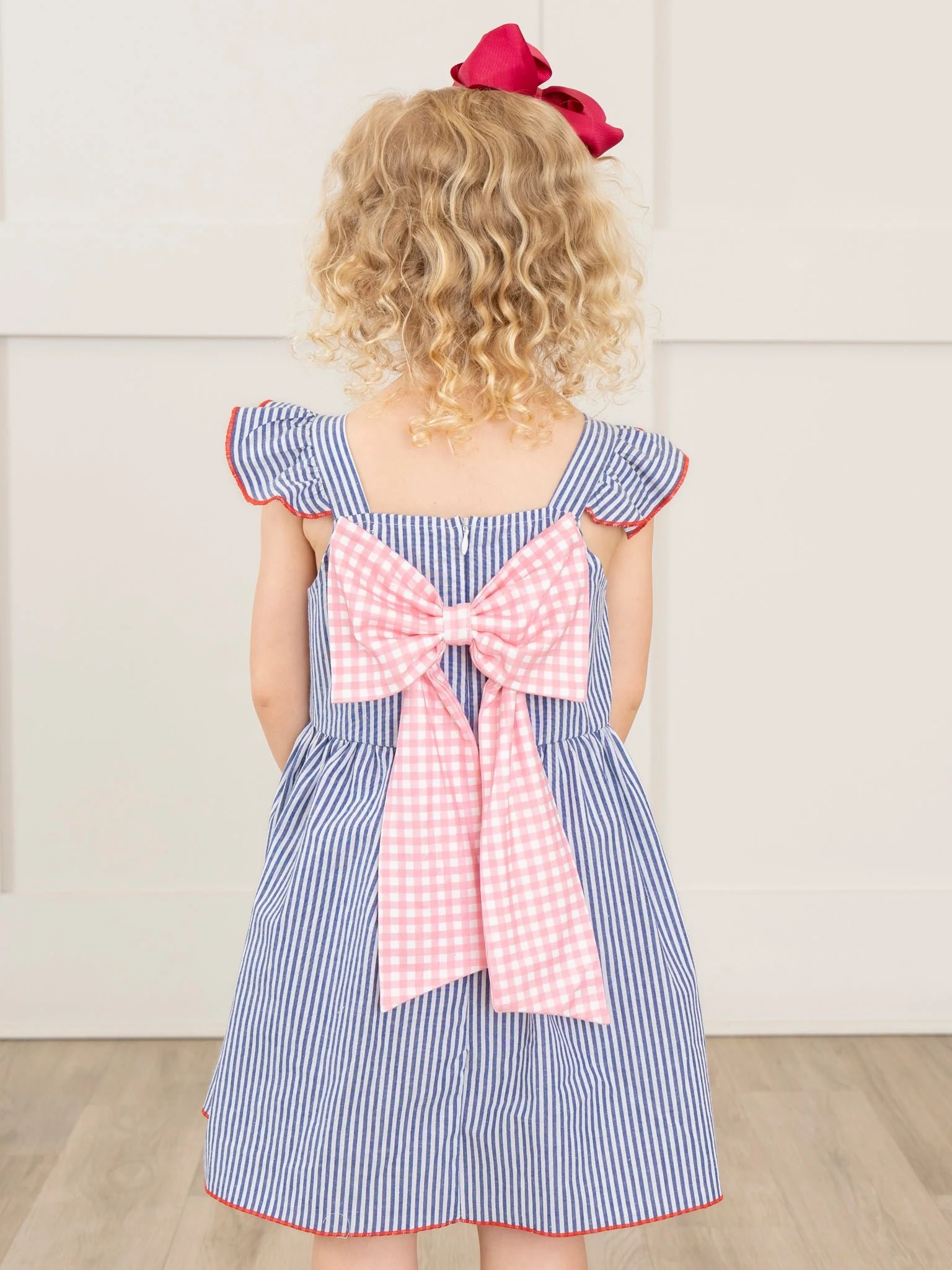 Striped Embroidered Barn Ruffle Dress - Image 4