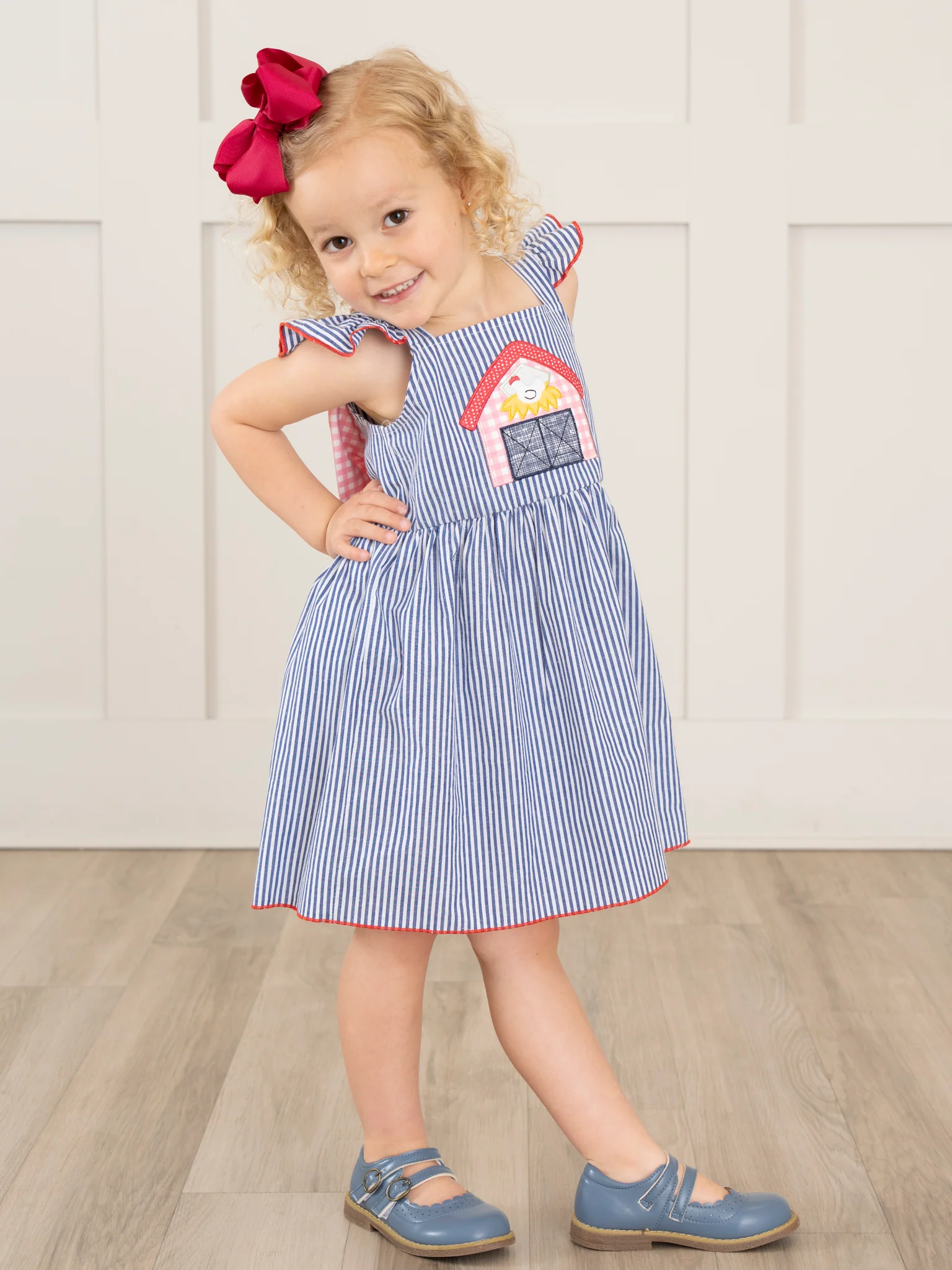 Striped Embroidered Barn Ruffle Dress - Image 6